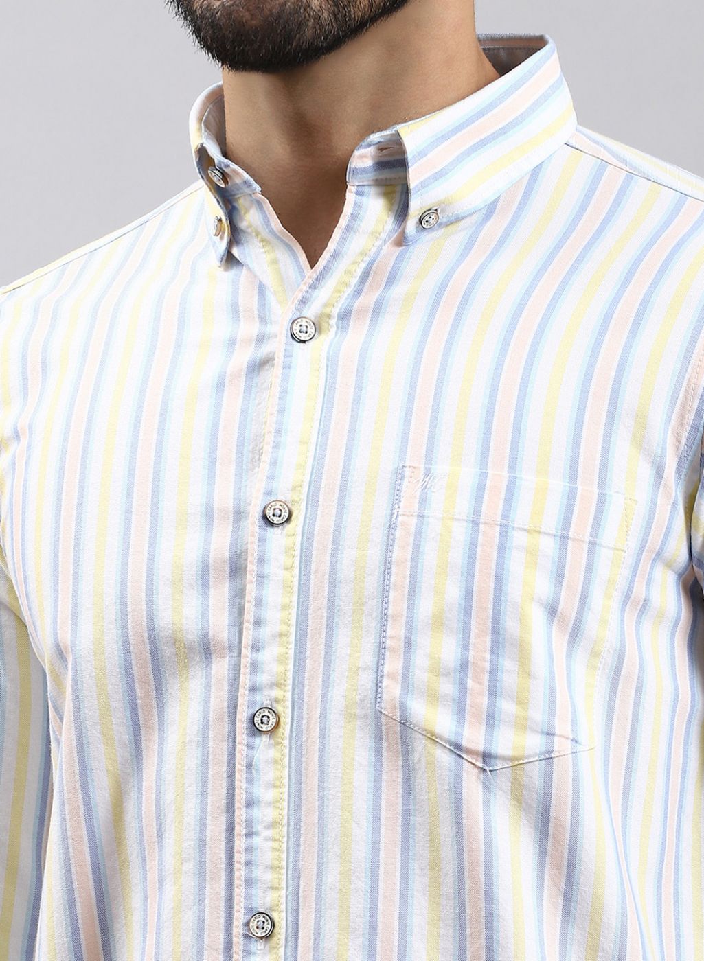 Men Yellow Stripe Pure Cotton Shirt