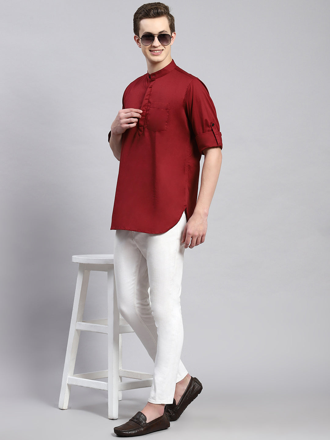 Men Maroon Solid Shirt