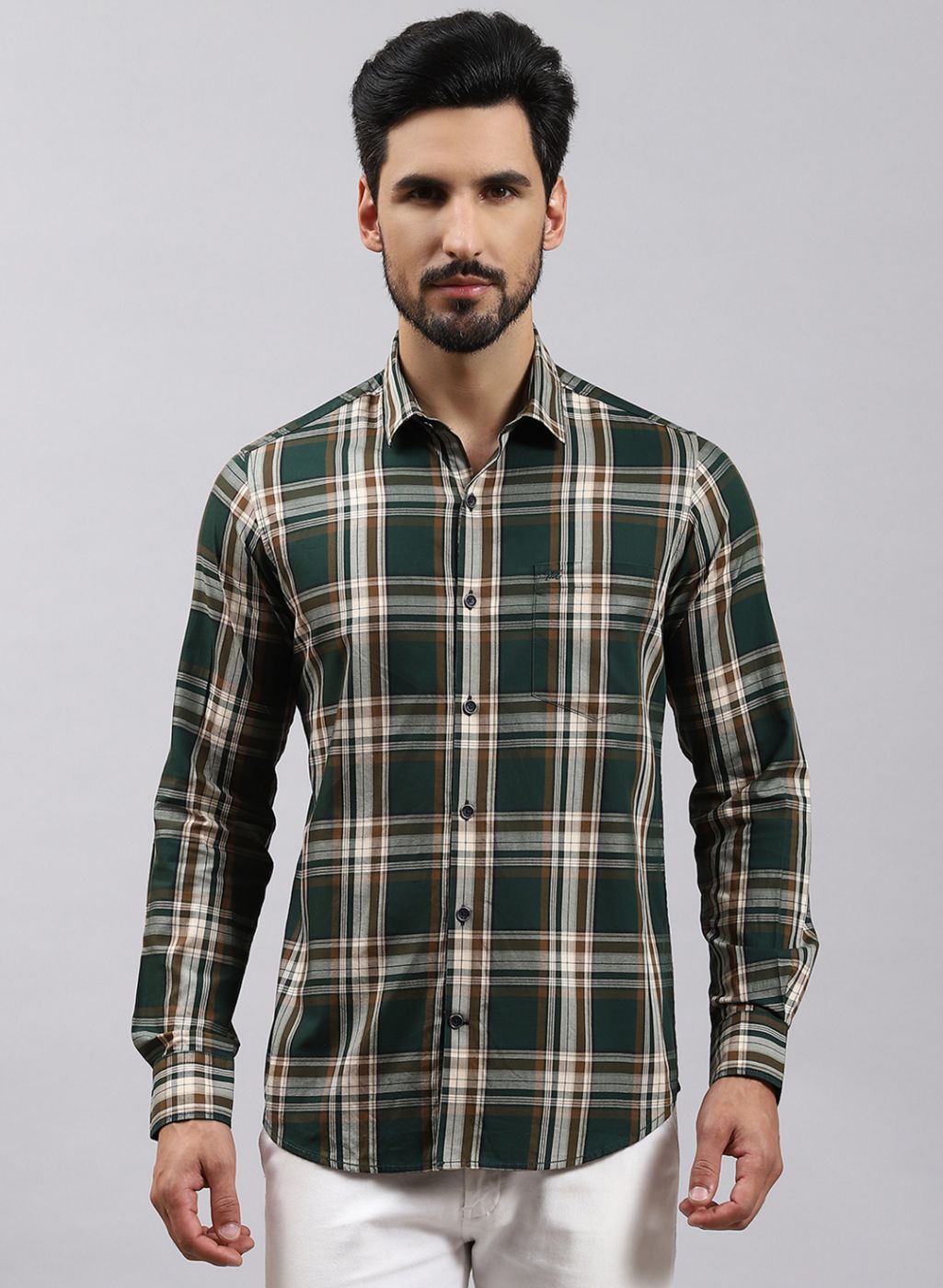 Men Green Check Pure Cotton Shirt