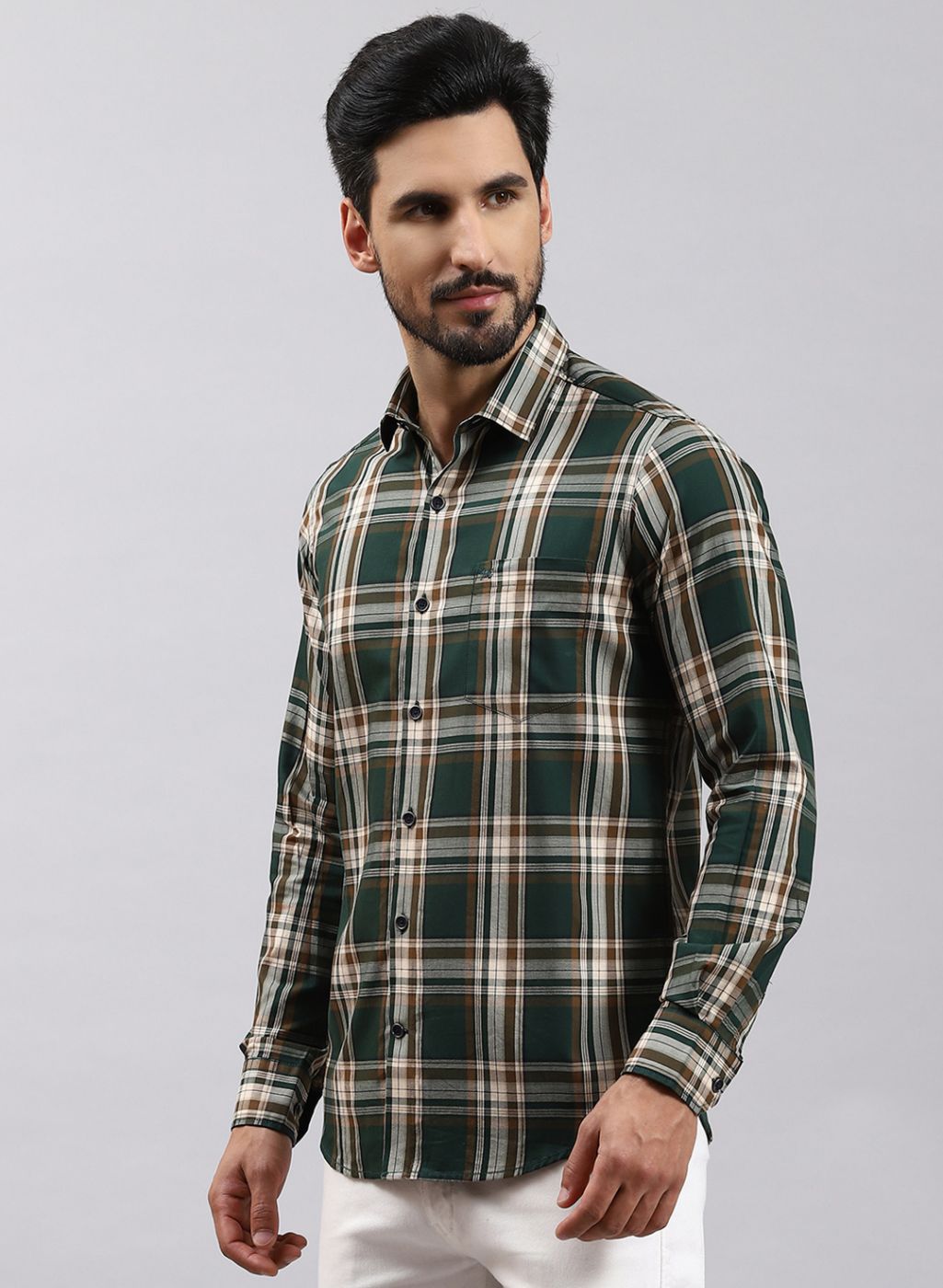 Men Green Check Pure Cotton Shirt