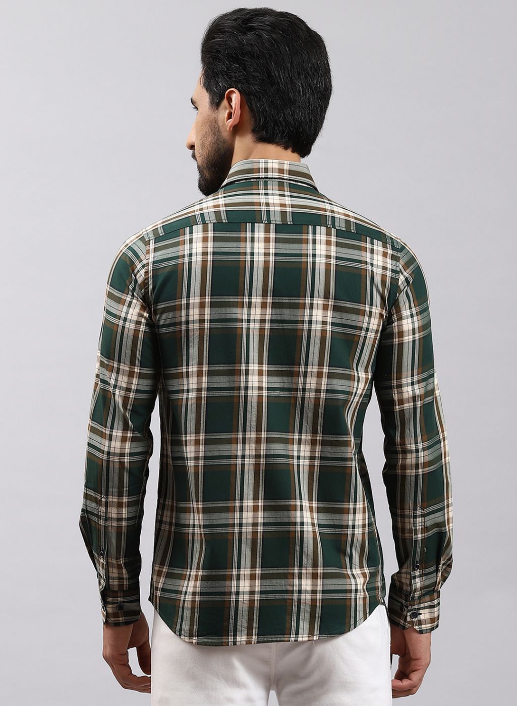 Men Green Check Pure Cotton Shirt