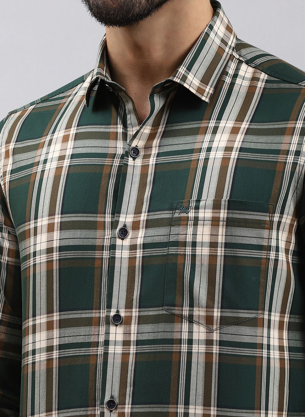 Men Green Check Pure Cotton Shirt
