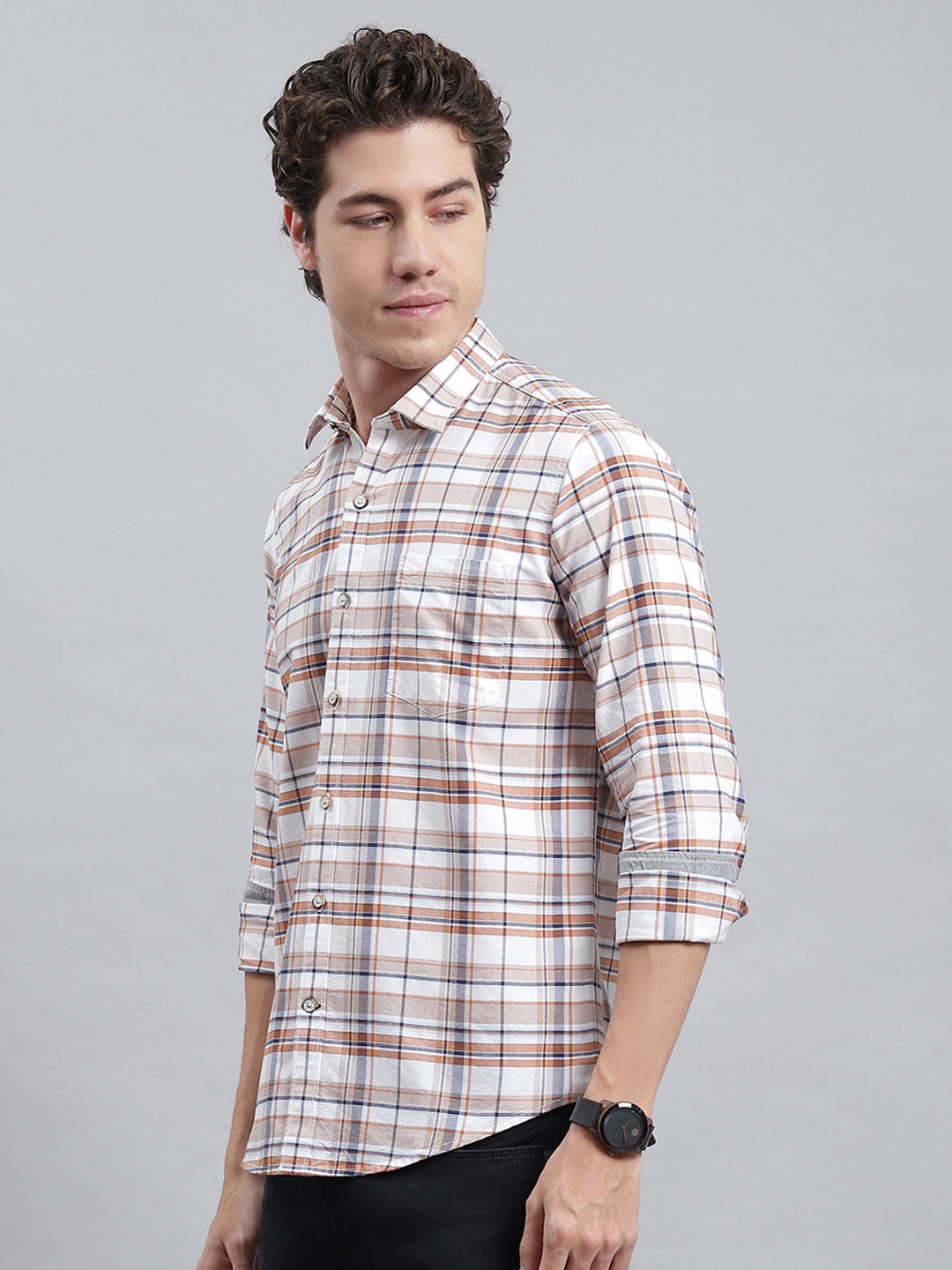 Men White Check Shirt