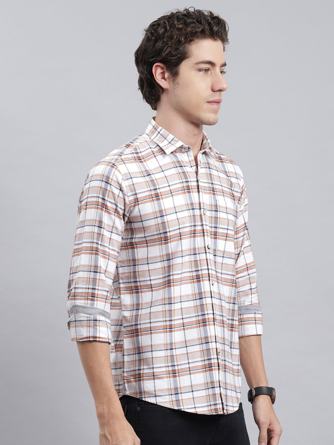 Men White Check Shirt