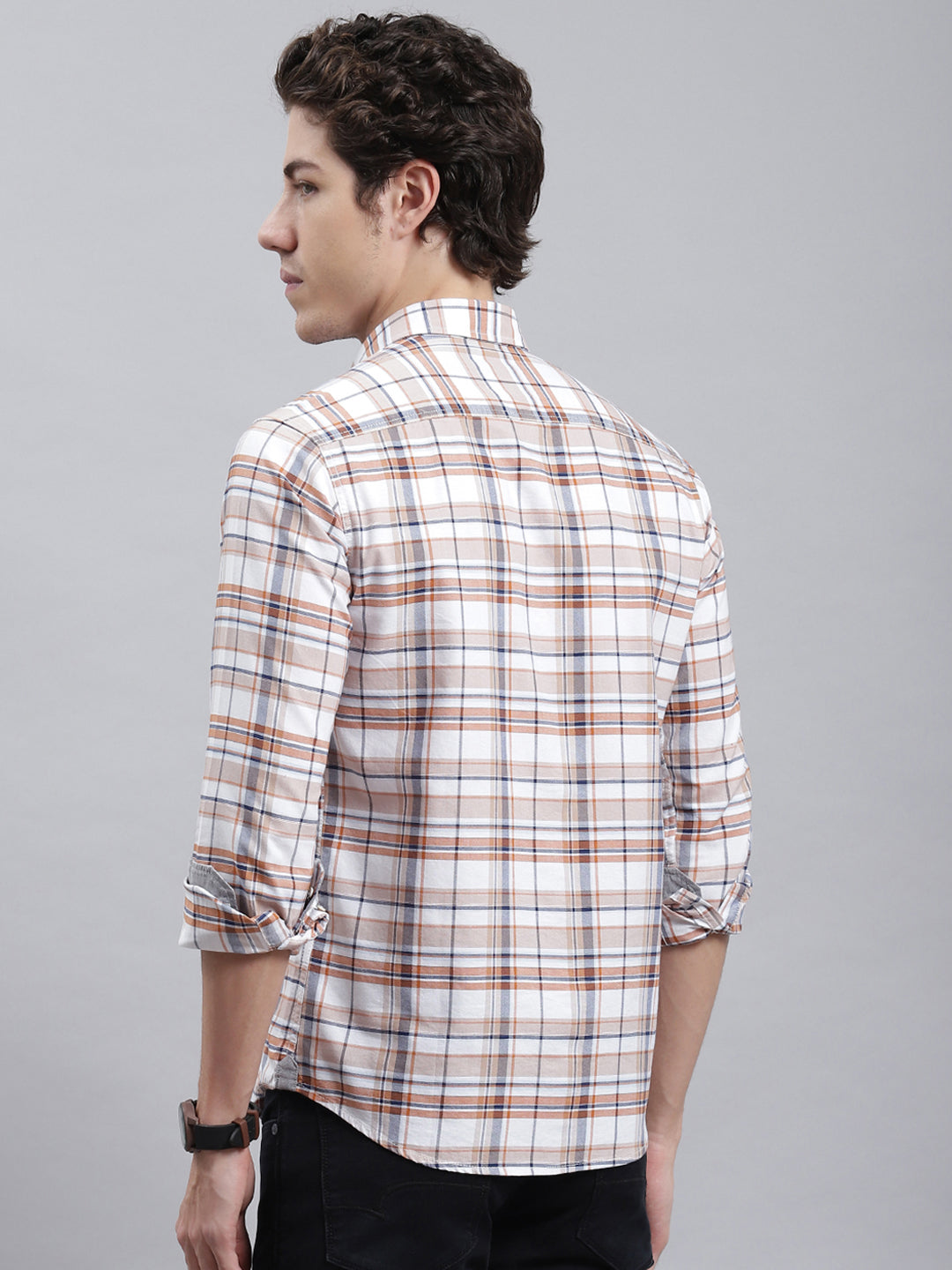 Men White Check Shirt