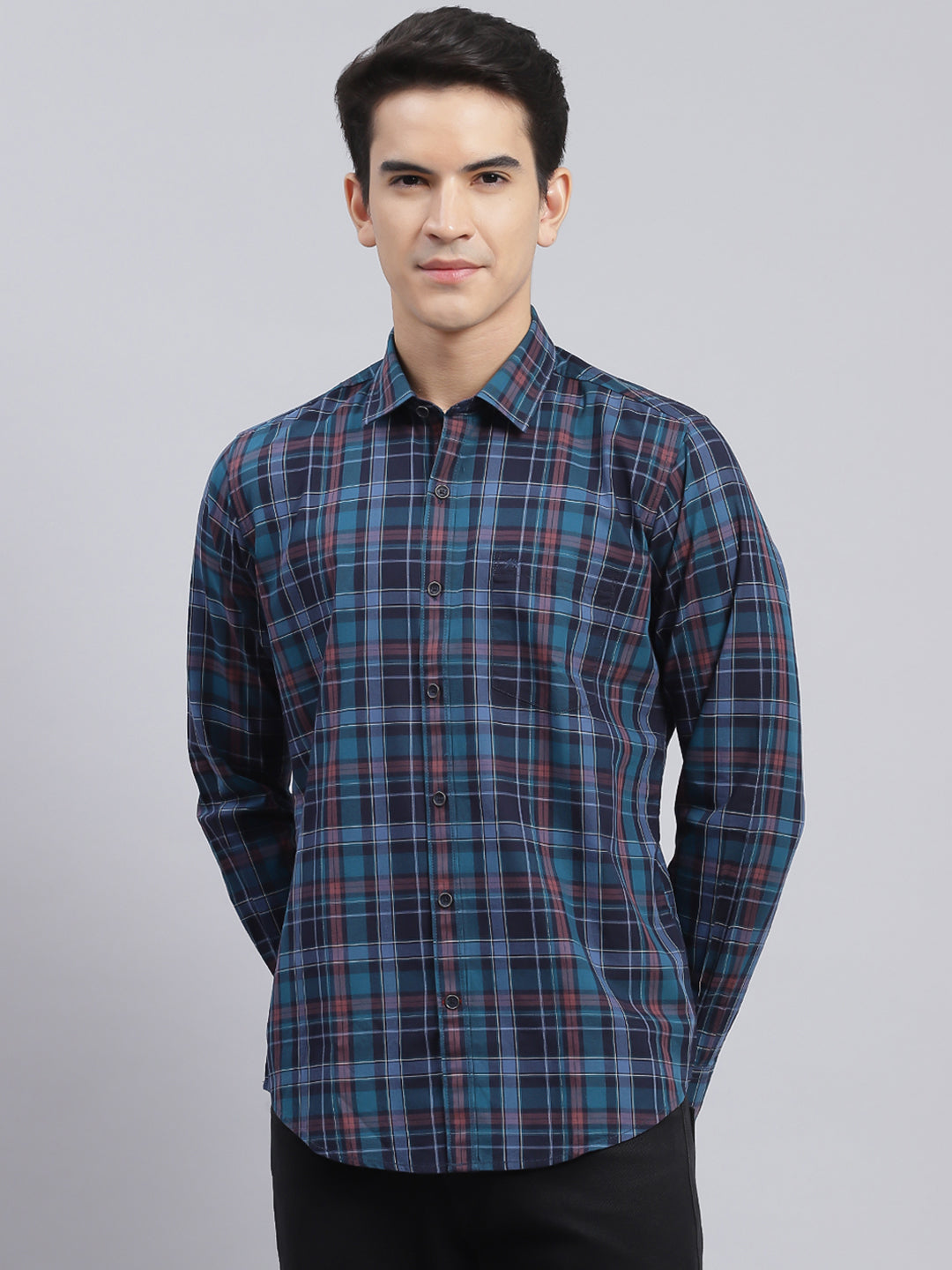 Mens Blue Check Cotton Shirt