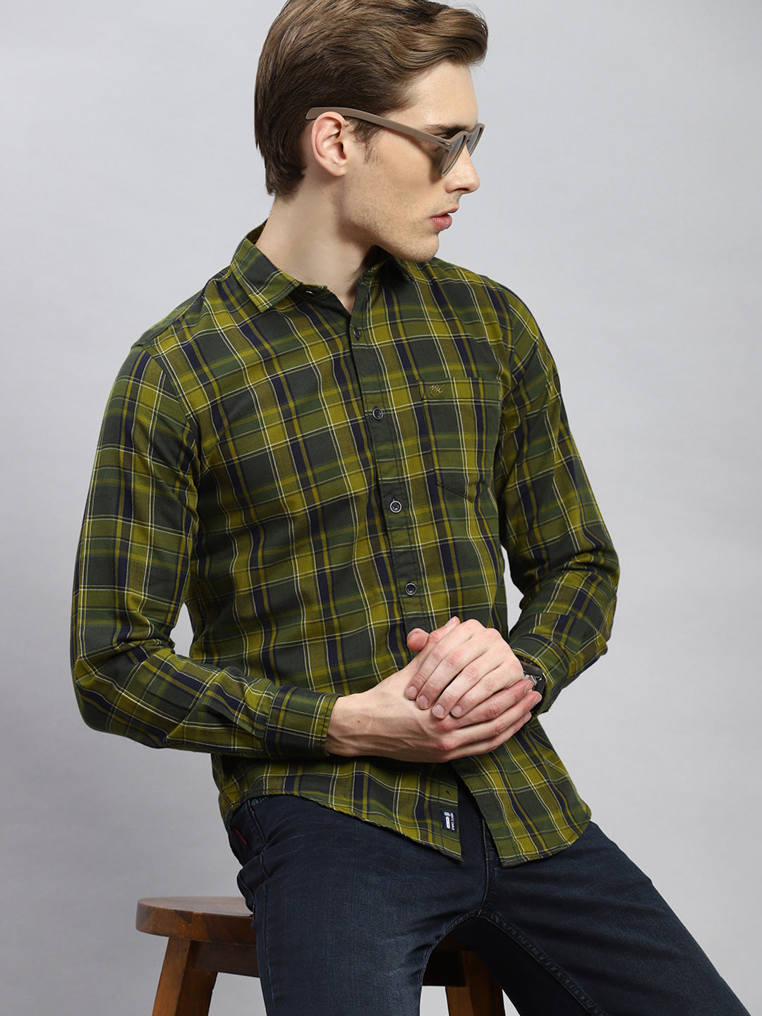 Men Green Check Shirt
