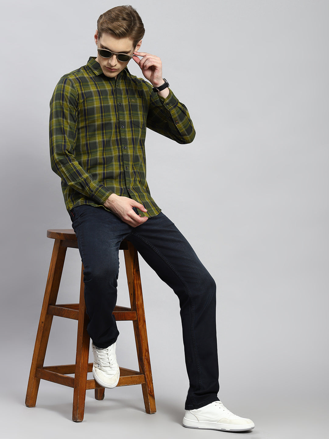 Men Green Check Shirt