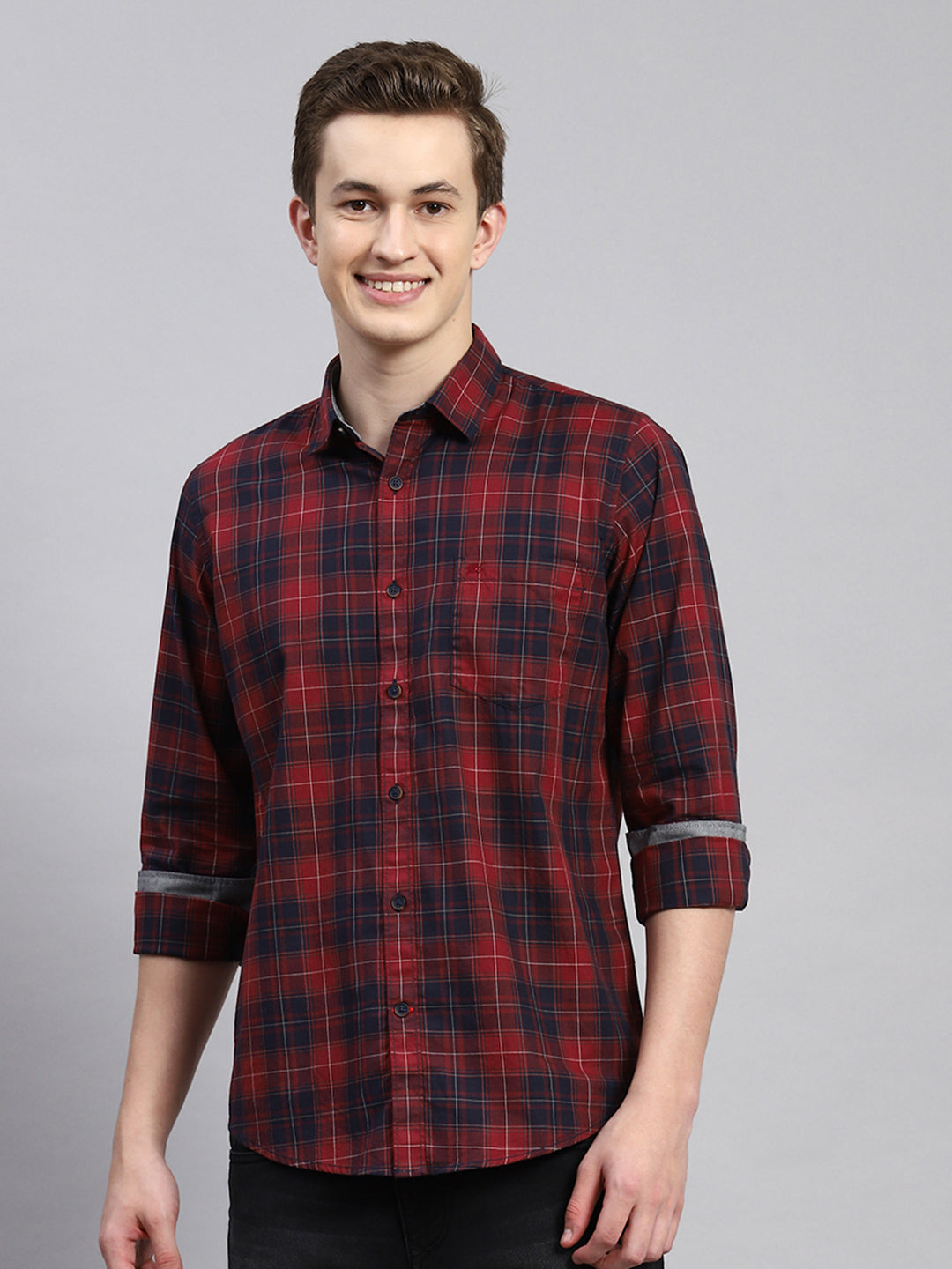 Men Maroon Check Shirt