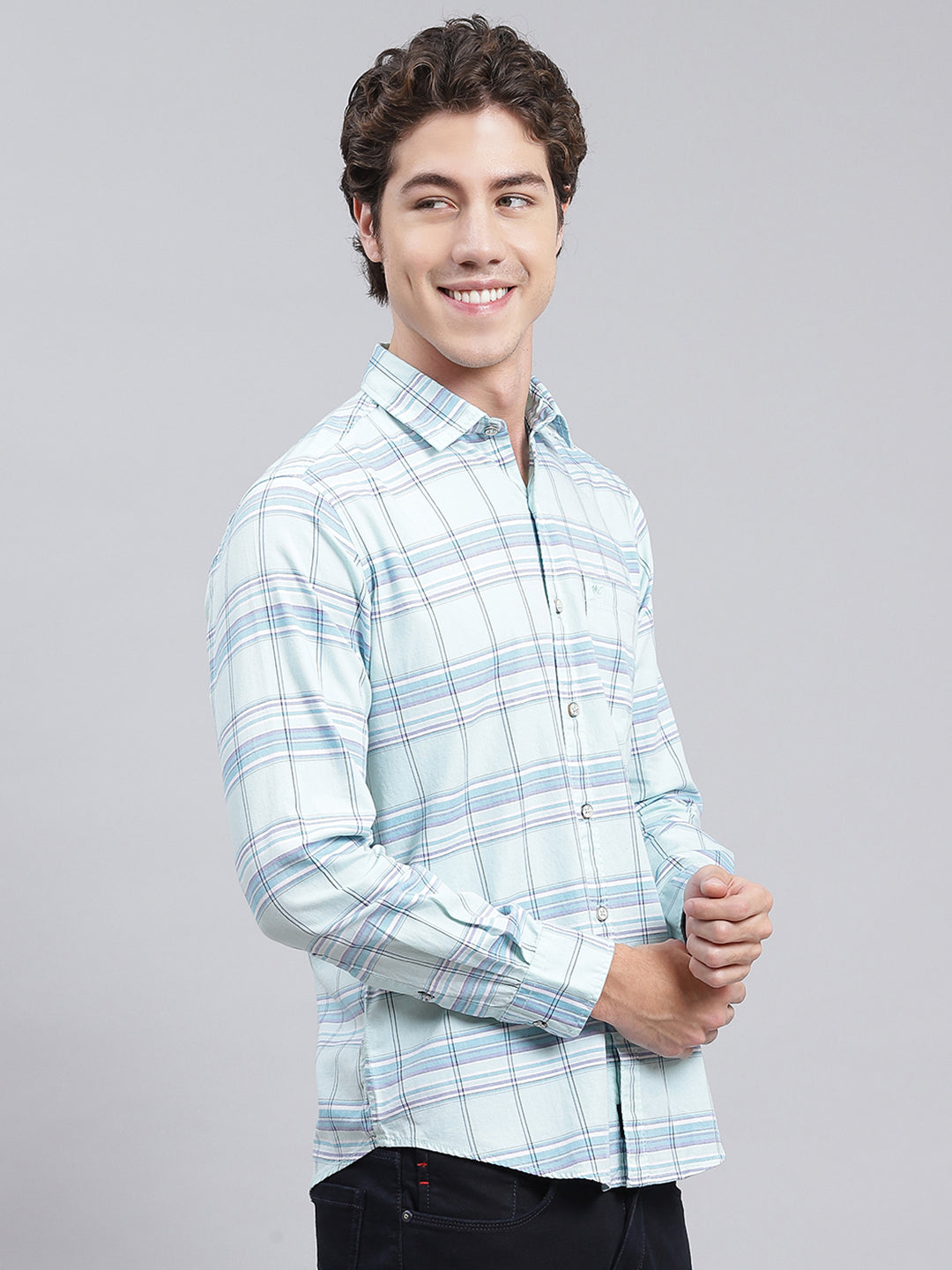 Men Blue Check Pure Cotton Shirt