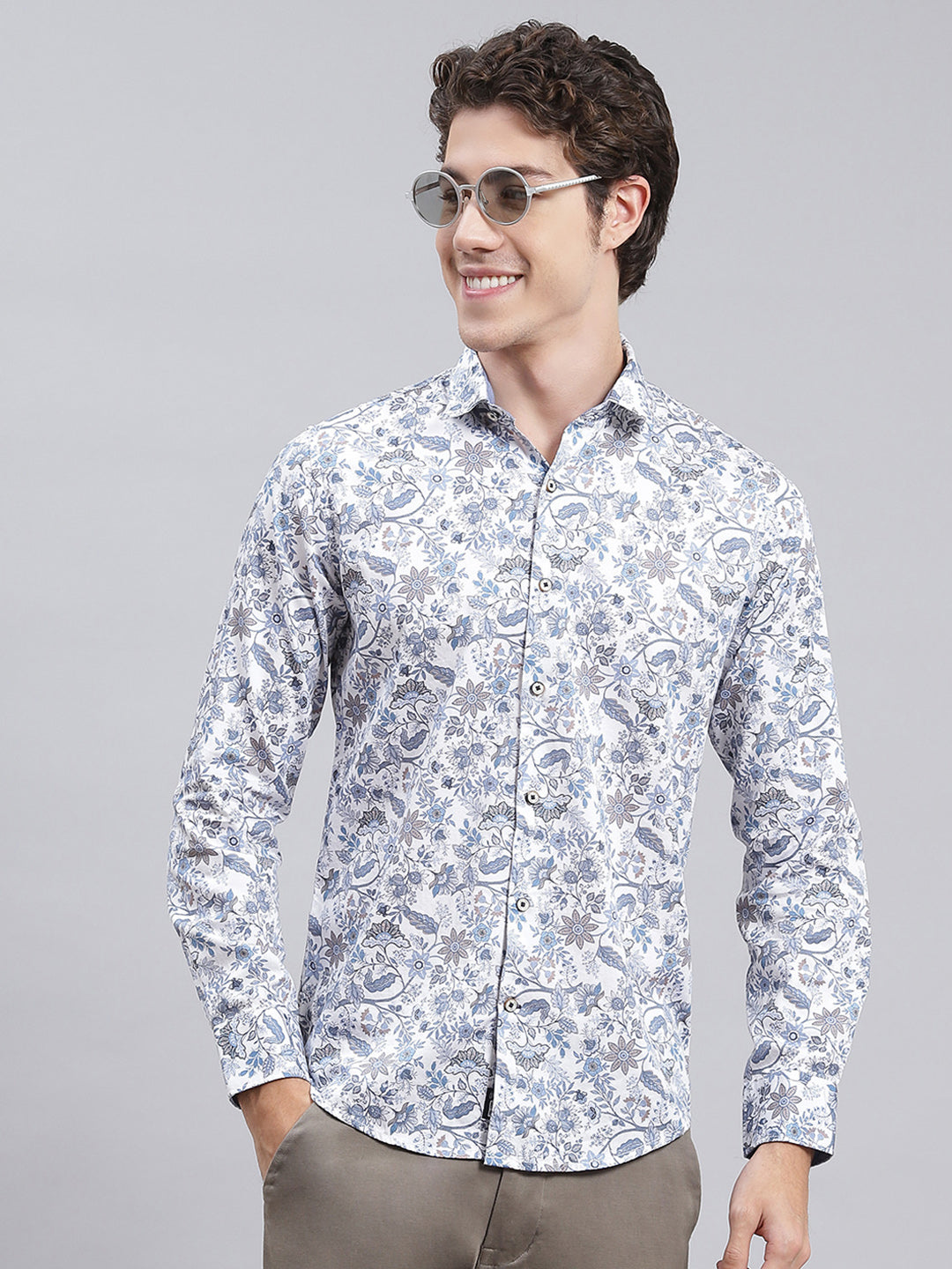 Men Blue Printed Pure Cotton Shirt