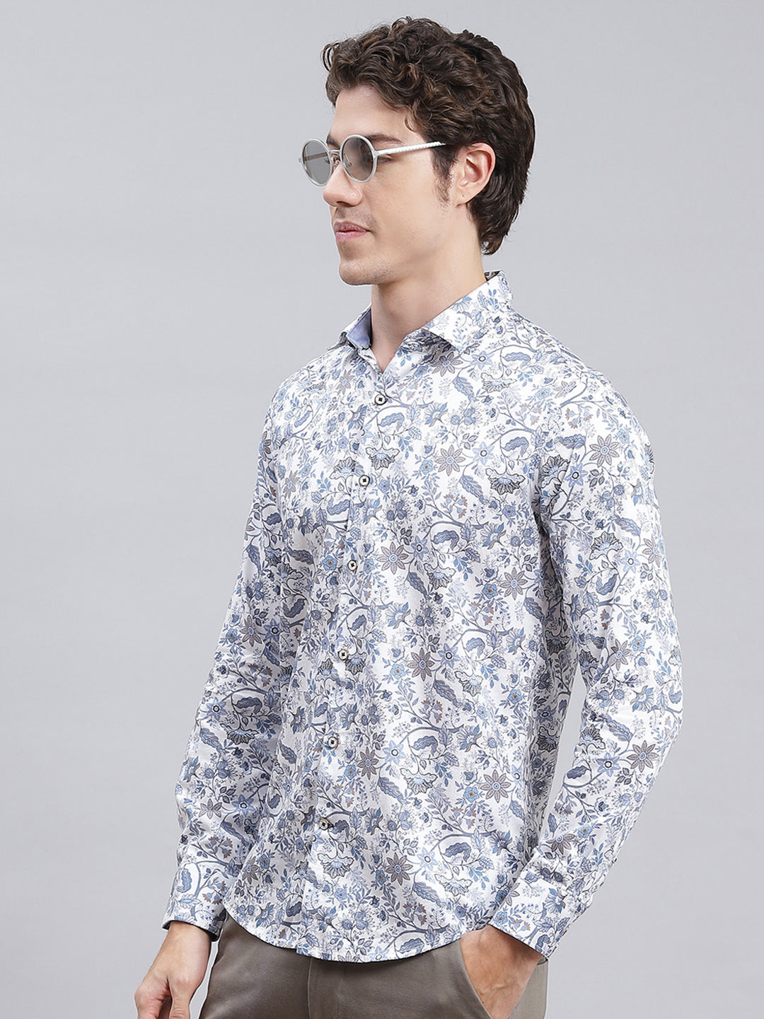 Men Blue Printed Pure Cotton Shirt