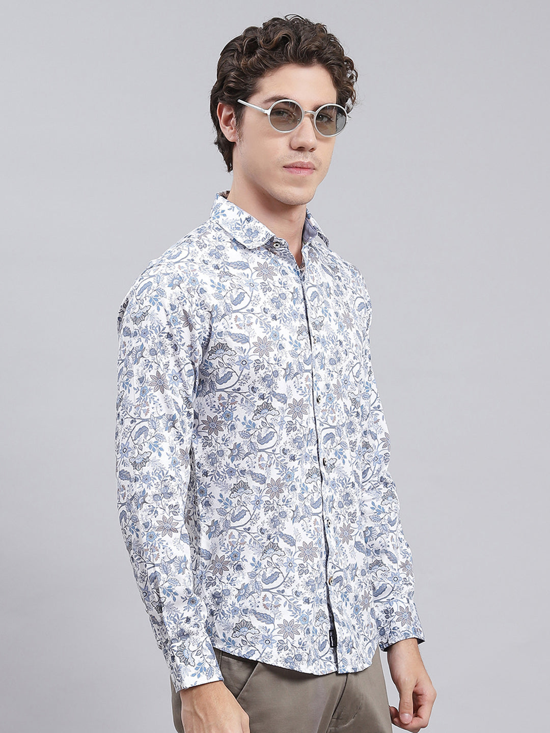 Men Blue Printed Pure Cotton Shirt
