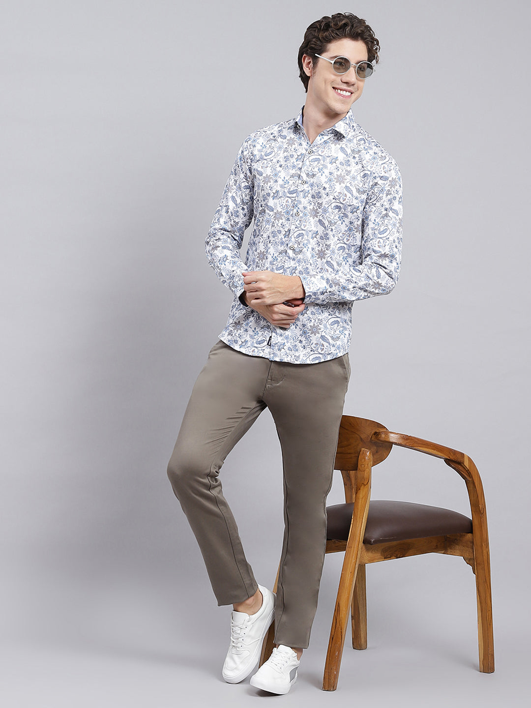 Men Blue Printed Pure Cotton Shirt