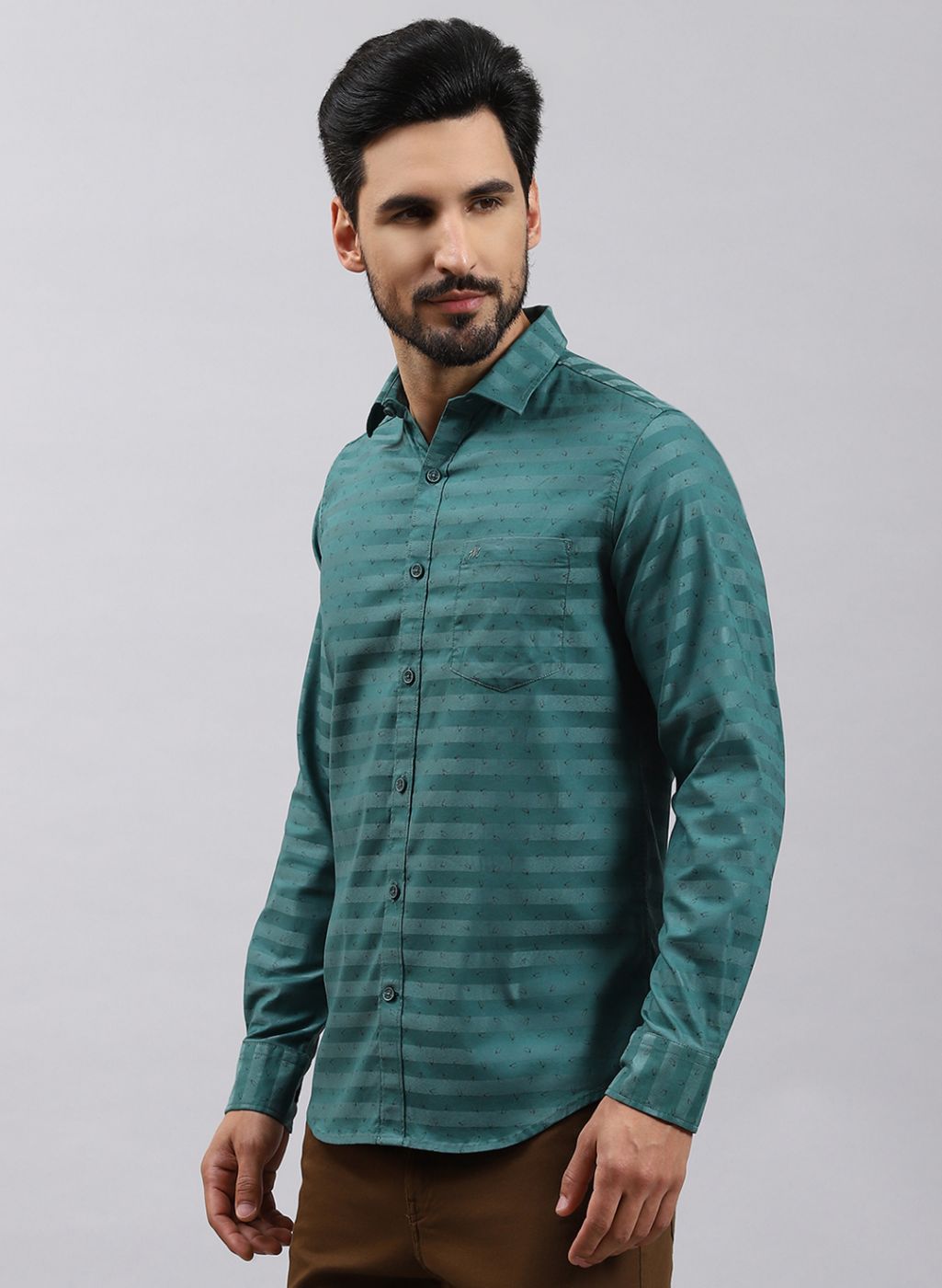 Men Green Printed Cotton Blend Shirt