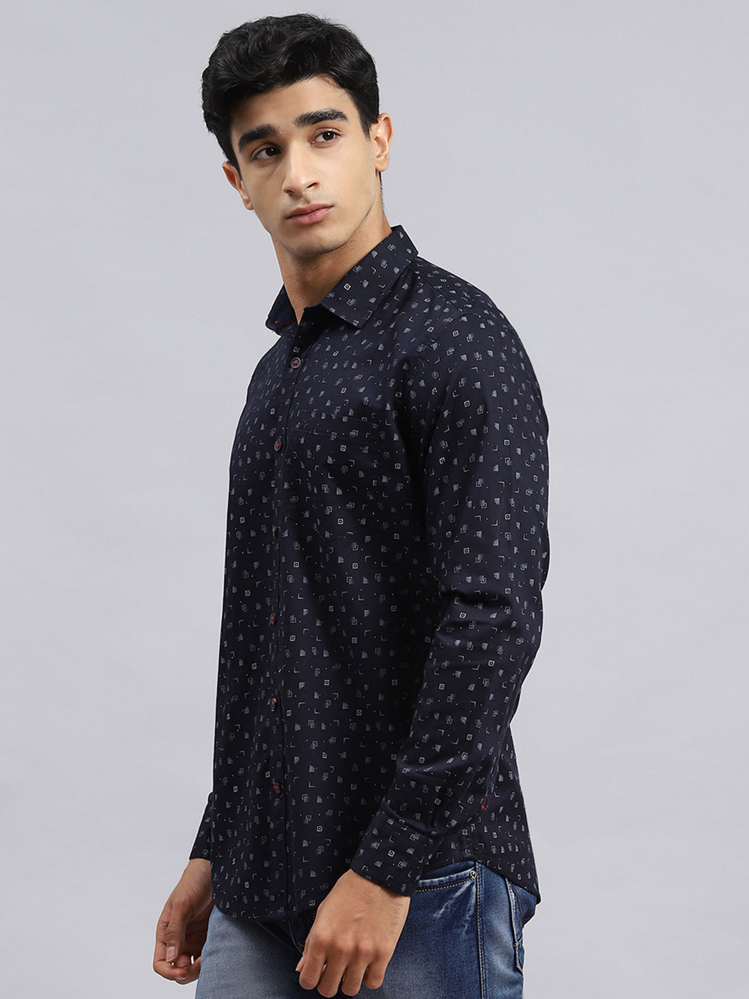 Men Navy Blue Printed Shirt