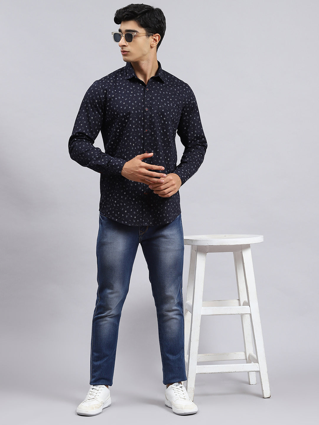 Men Navy Blue Printed Shirt