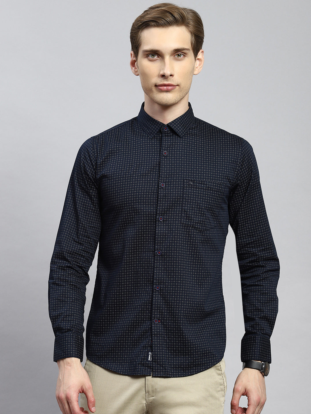 Men Navy Blue Printed Shirt