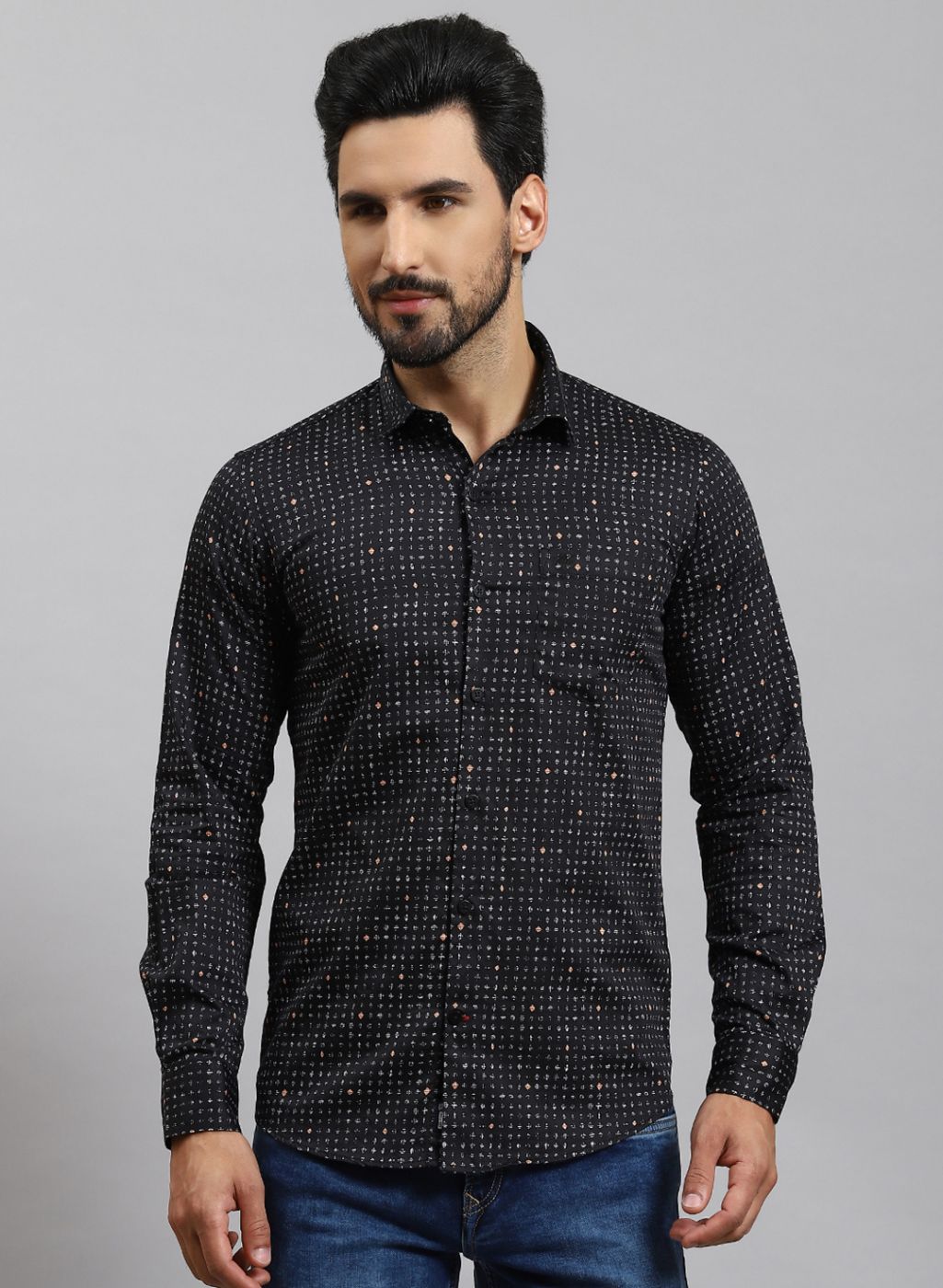 Men Black Printed Pure Cotton Shirt