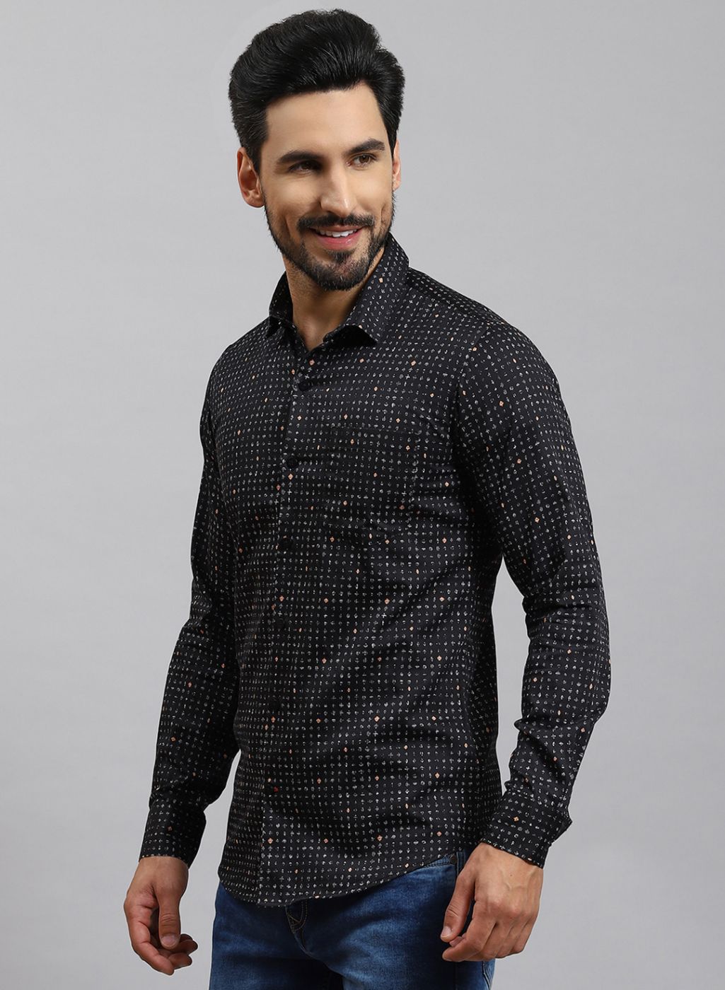 Men Black Printed Pure Cotton Shirt