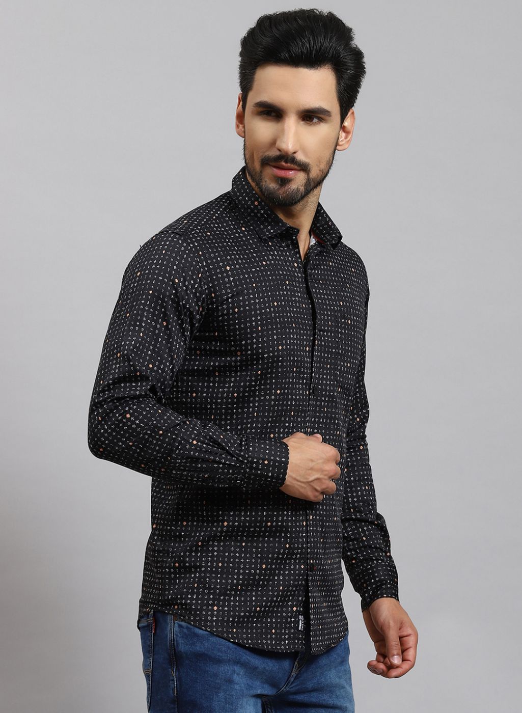 Men Black Printed Pure Cotton Shirt