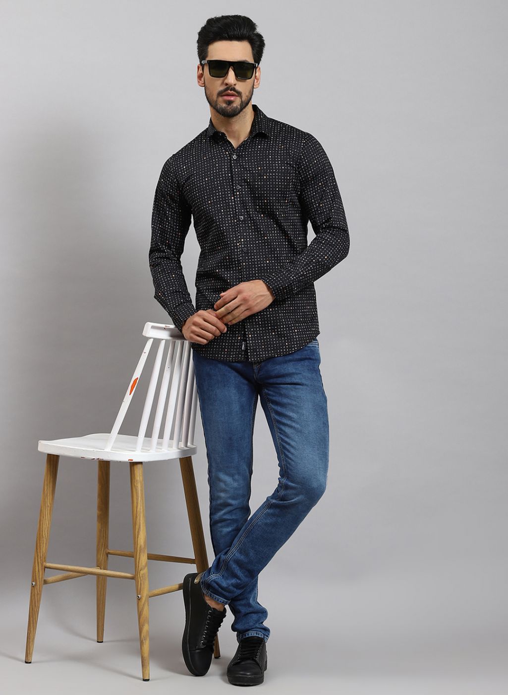 Men Black Printed Pure Cotton Shirt - Main Image