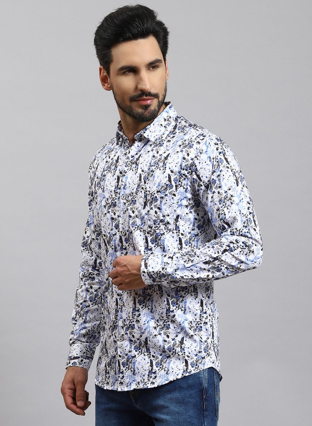Men Blue Printed Pure Cotton Shirt
