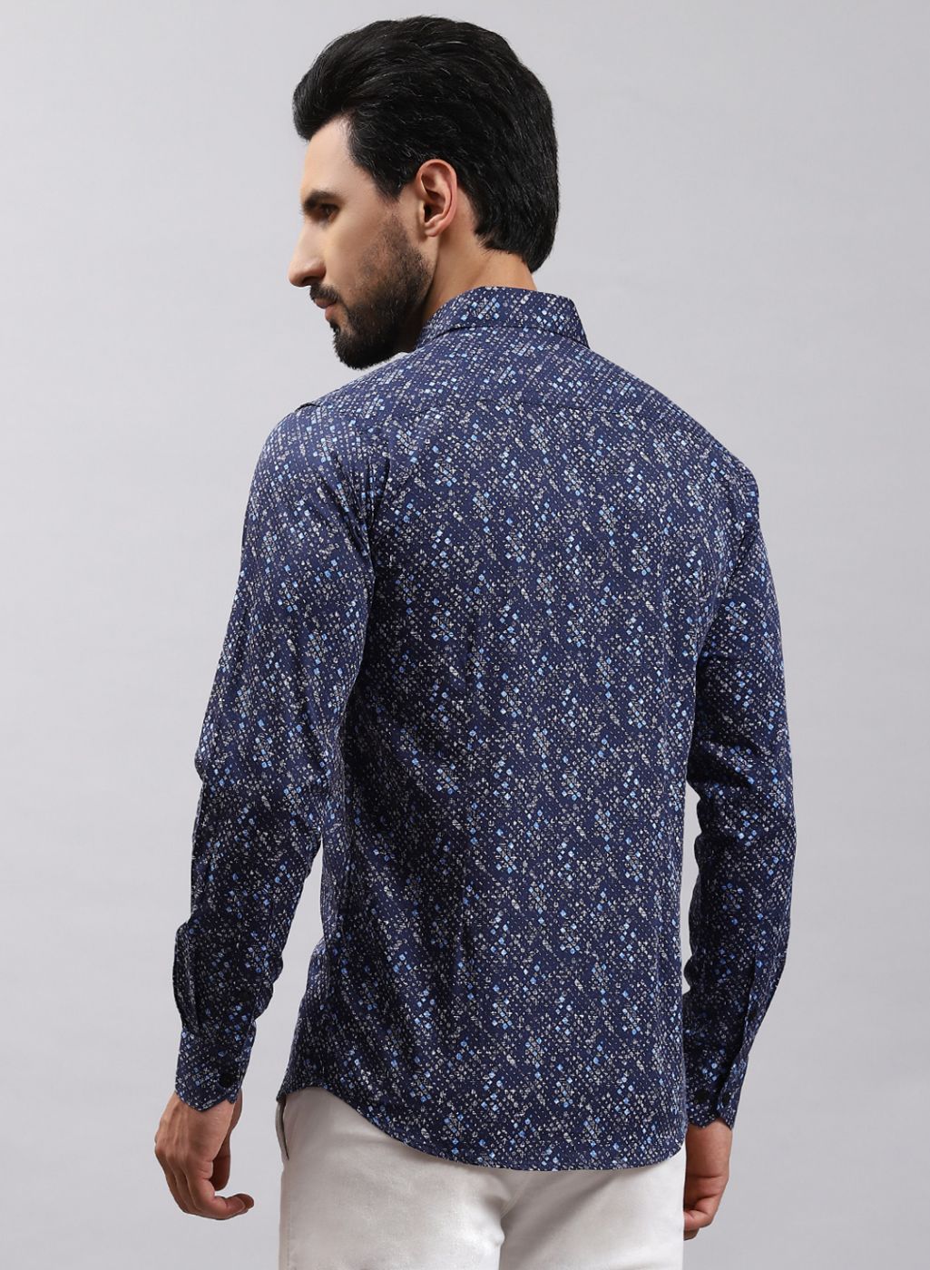 Men NAvy Blue Printed Pure Cotton Shirt