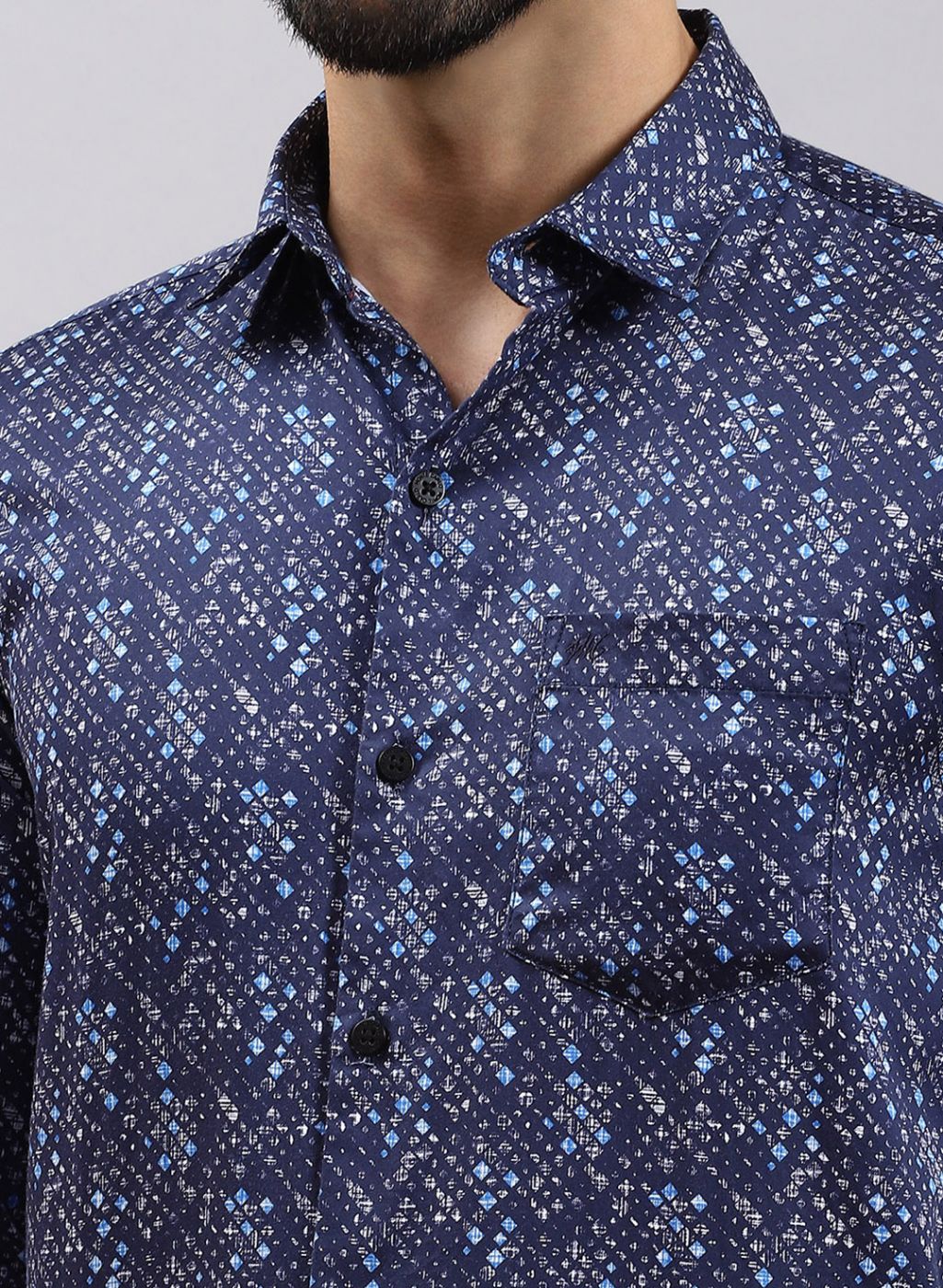 Men NAvy Blue Printed Pure Cotton Shirt