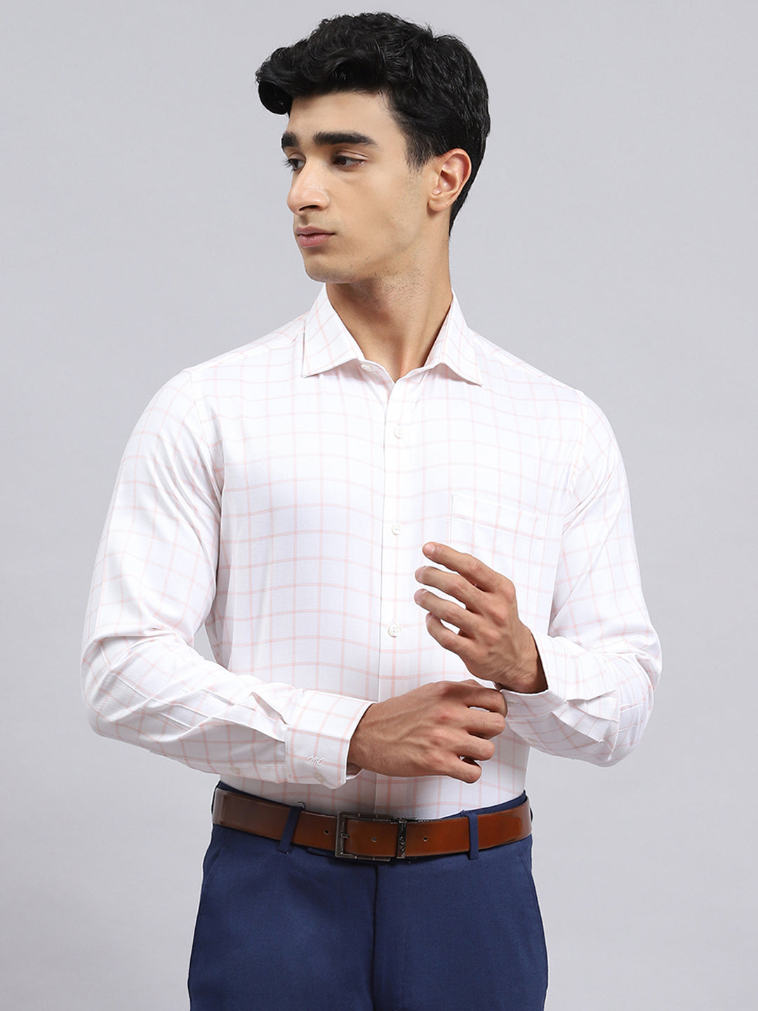 Men Orange Check Shirt