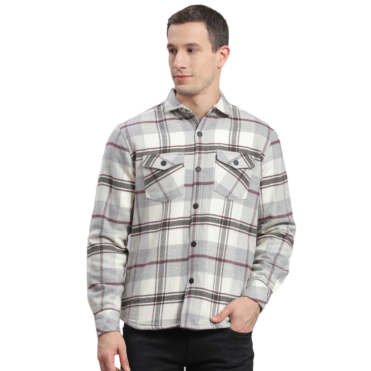 Men Grey Check Collar Sleeveless Shirt