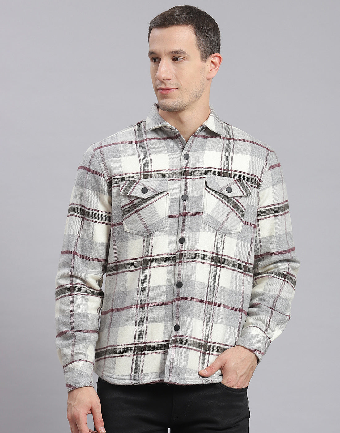 Men Grey Check Collar Sleeveless Shirt