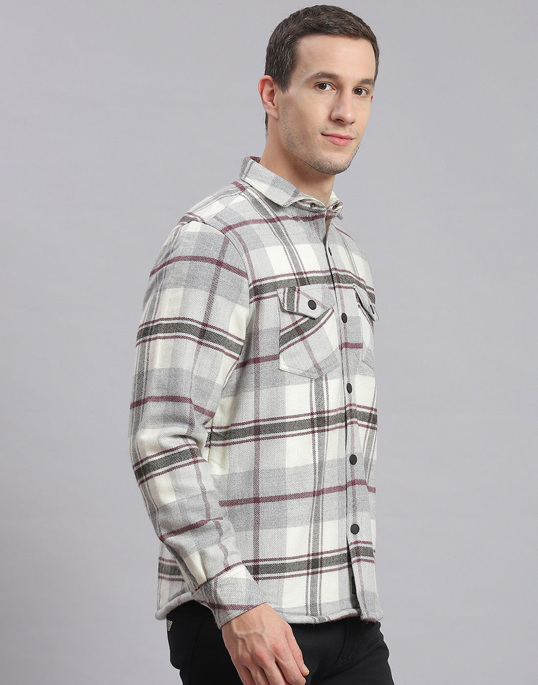 Men Grey Check Collar Sleeveless Shirt