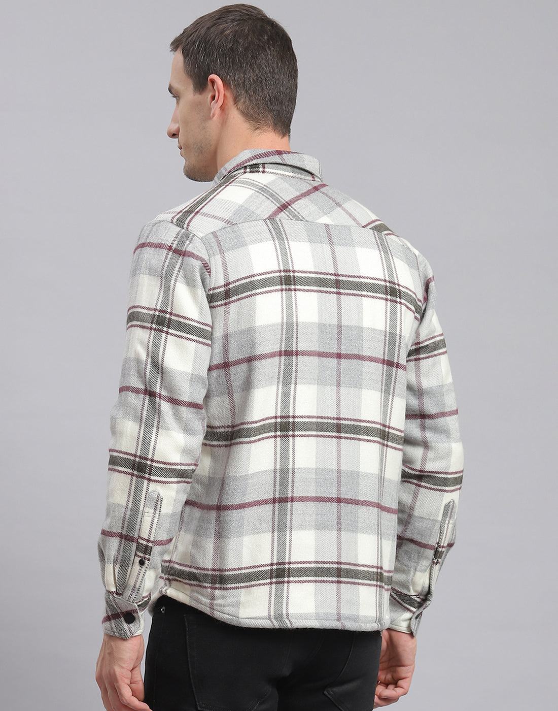 Men Grey Check Collar Sleeveless Shirt