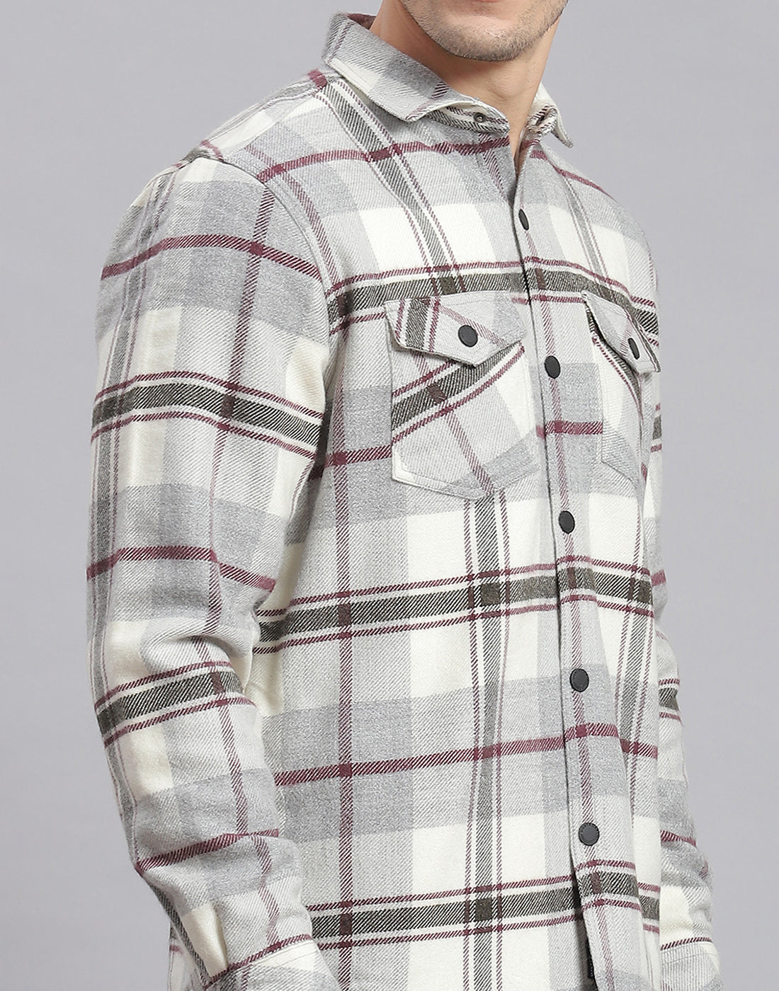 Men Grey Check Collar Sleeveless Shirt