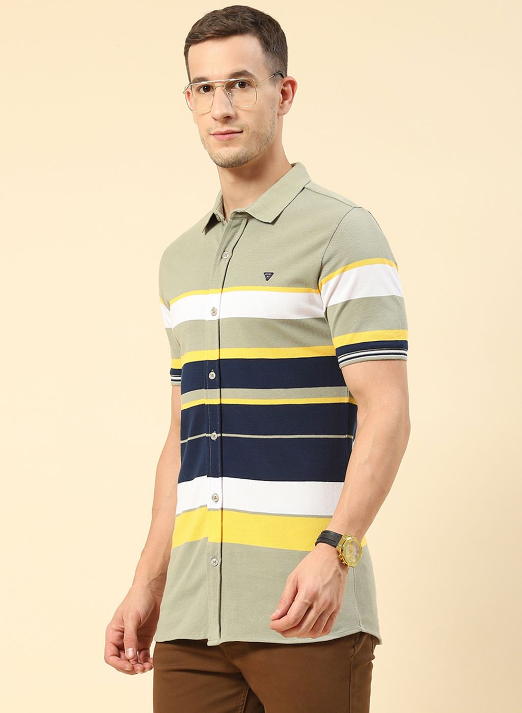 Men Green Stripe Knitted Shirt