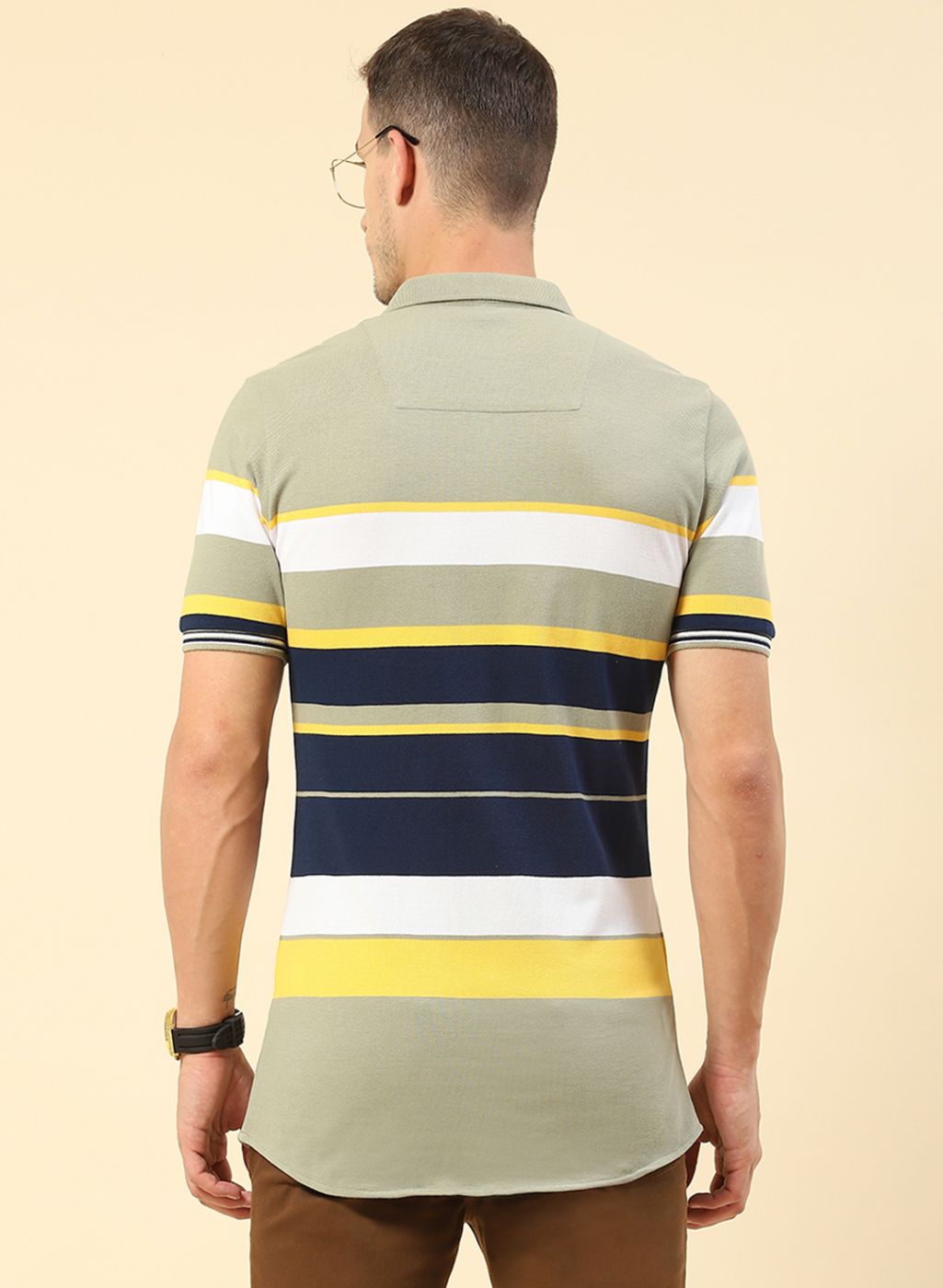 Men Green Stripe Knitted Shirt