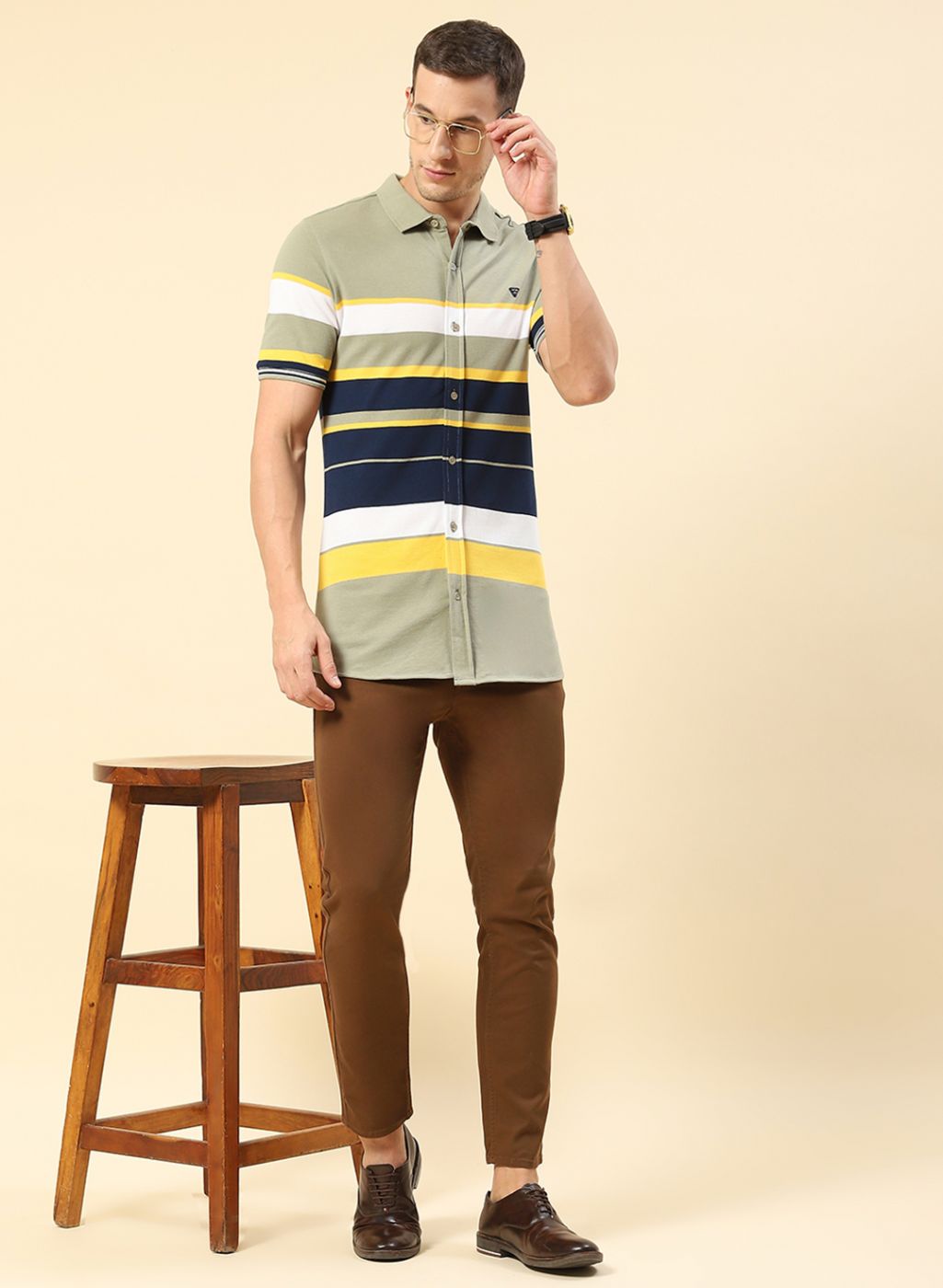 Men Green Stripe Knitted Shirt