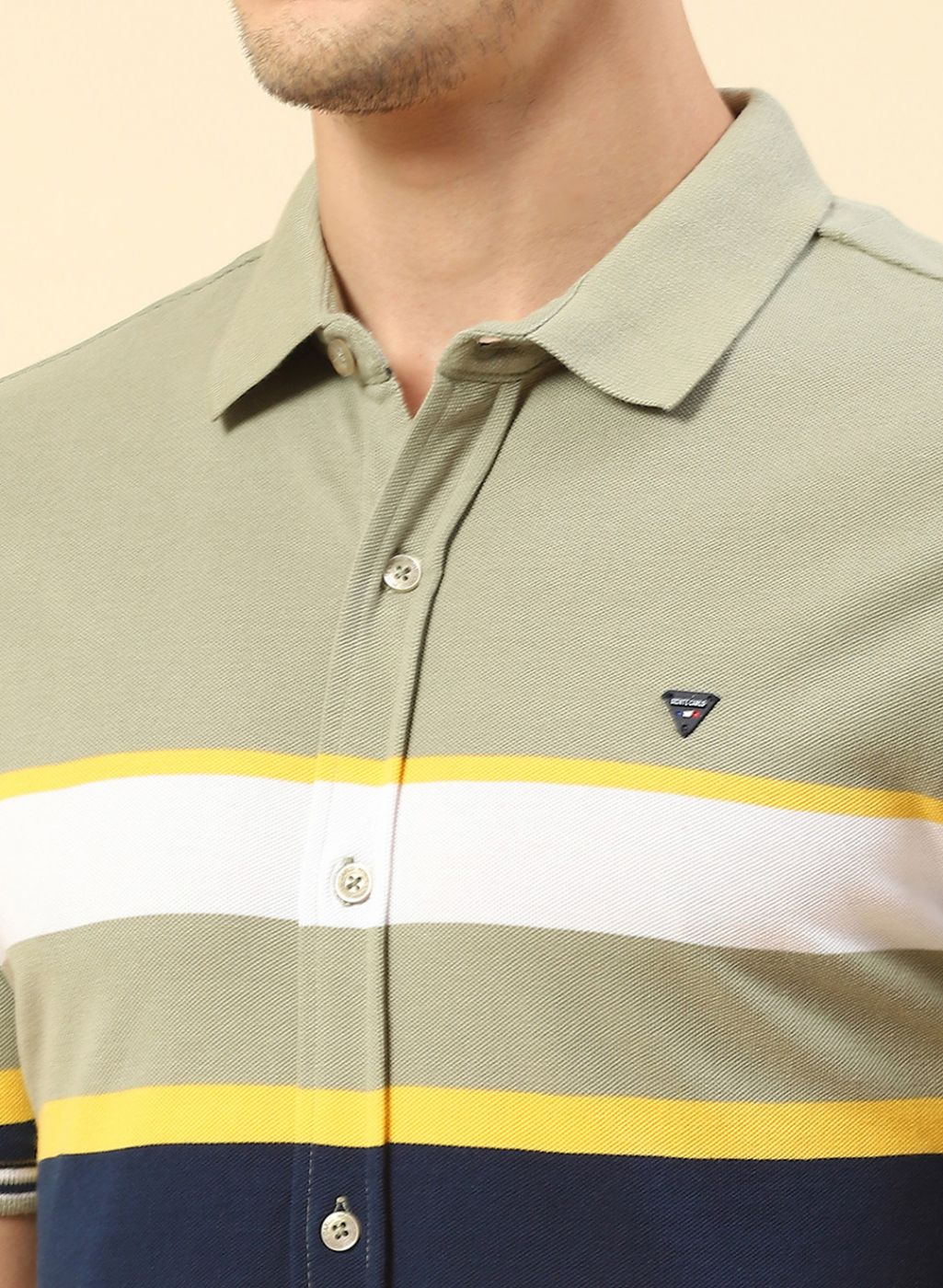 Men Green Stripe Knitted Shirt