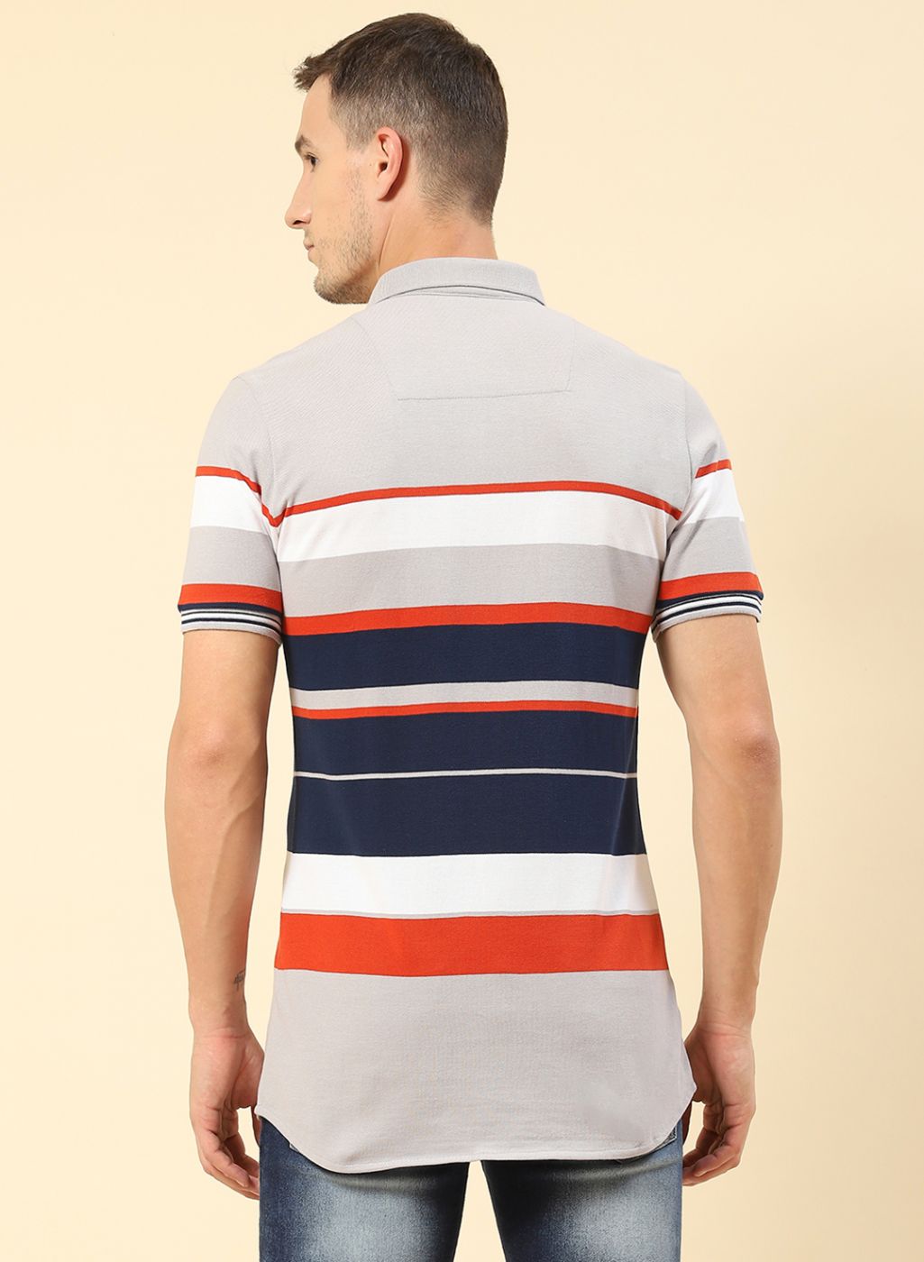 Men Grey Stripe Knitted Shirt