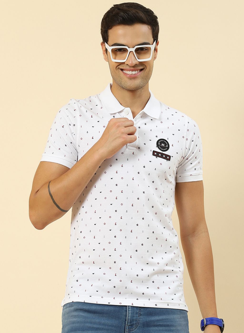 Men White Printed T-Shirt