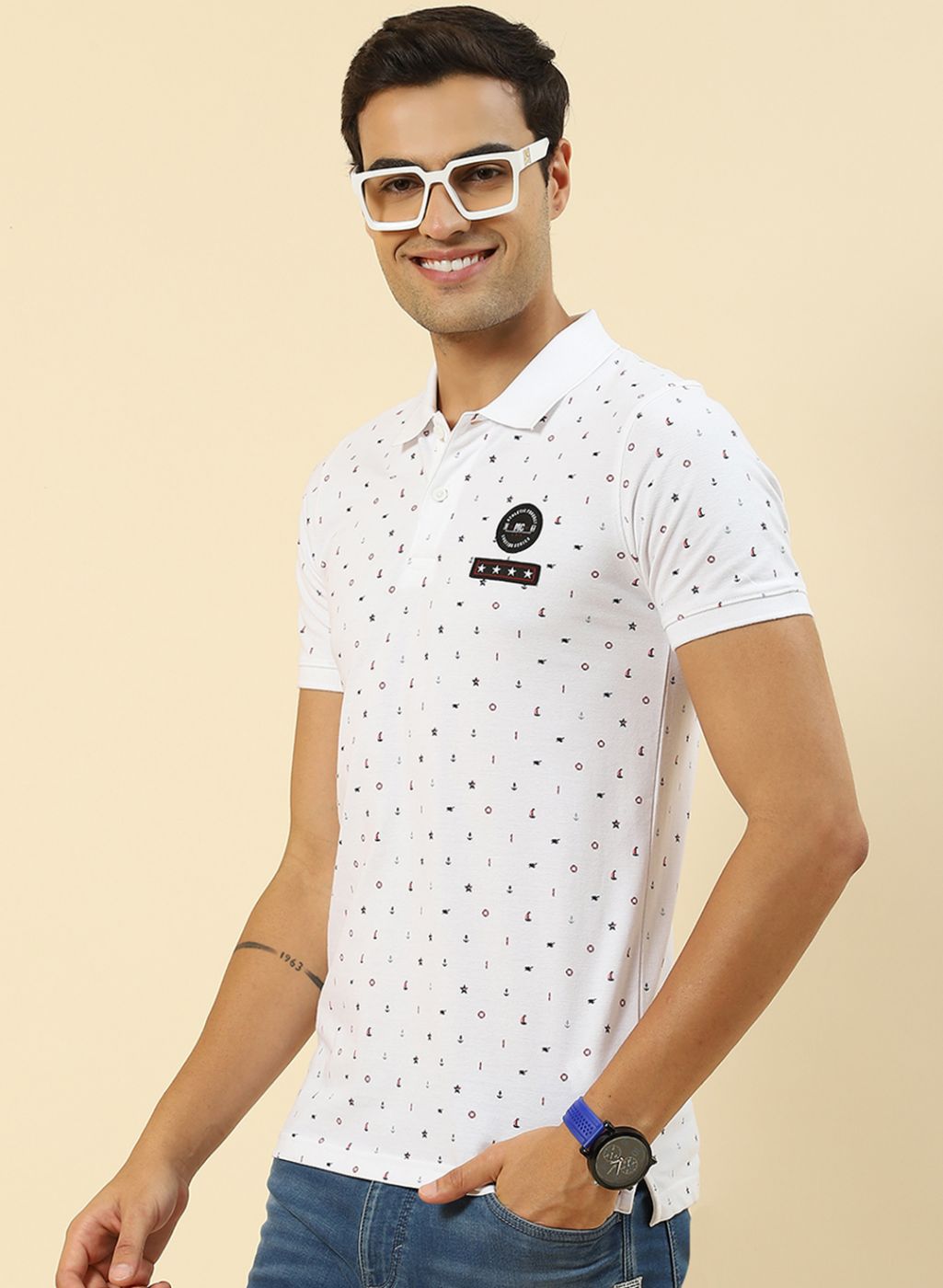 Men White Printed T-Shirt