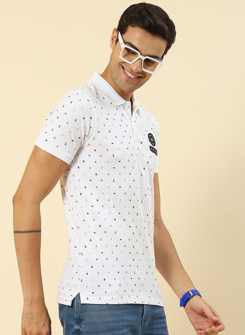 Men White Printed T-Shirt