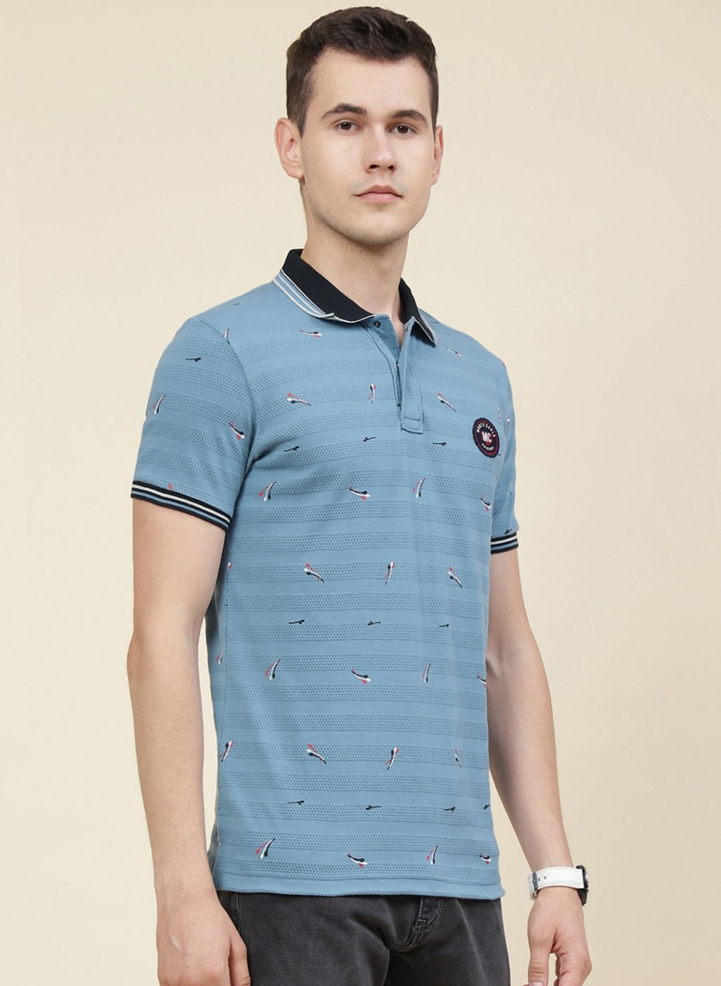 Men Teal Blue Printed T-Shirt