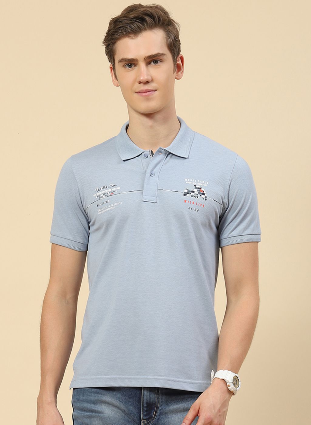 Men Sky Blue Printed T-Shirt