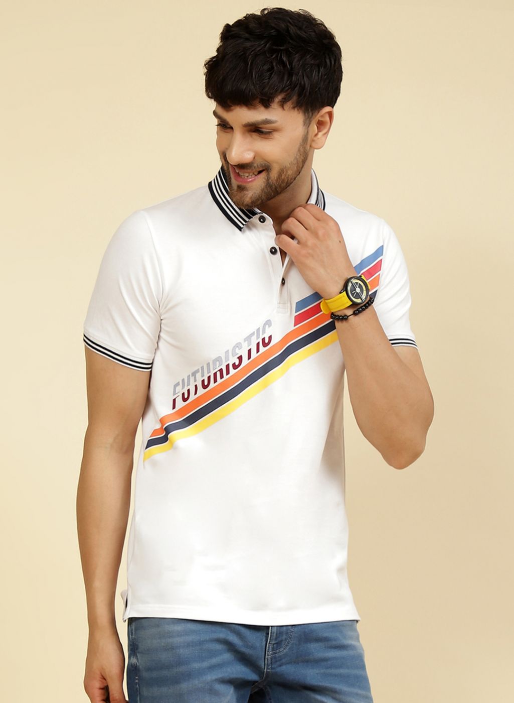 Men White Printed T-Shirt