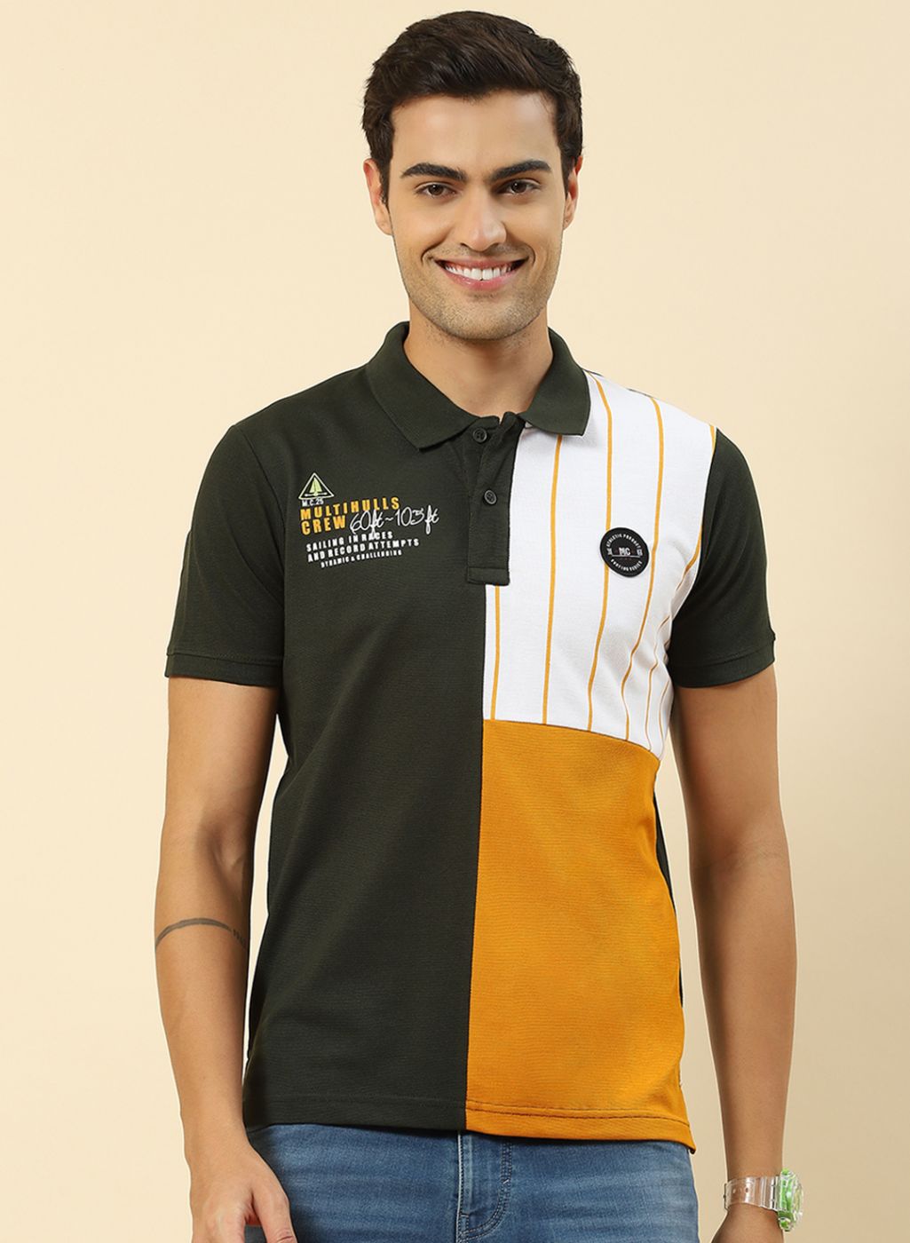 Men Olive Printed T-Shirt