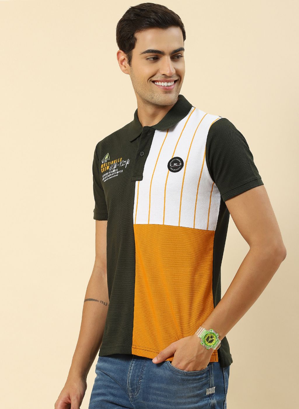 Men Olive Printed T-Shirt