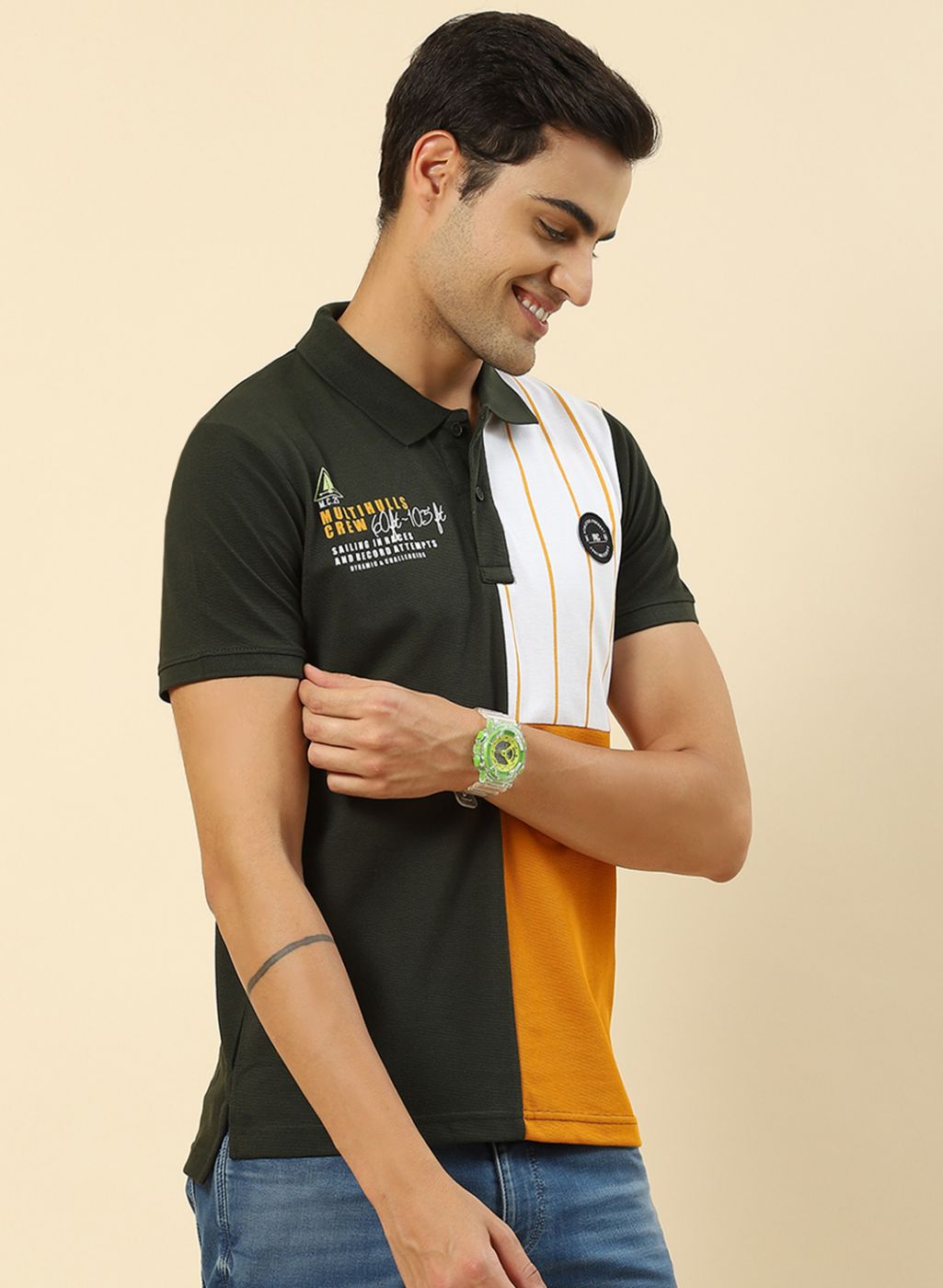 Men Olive Printed T-Shirt