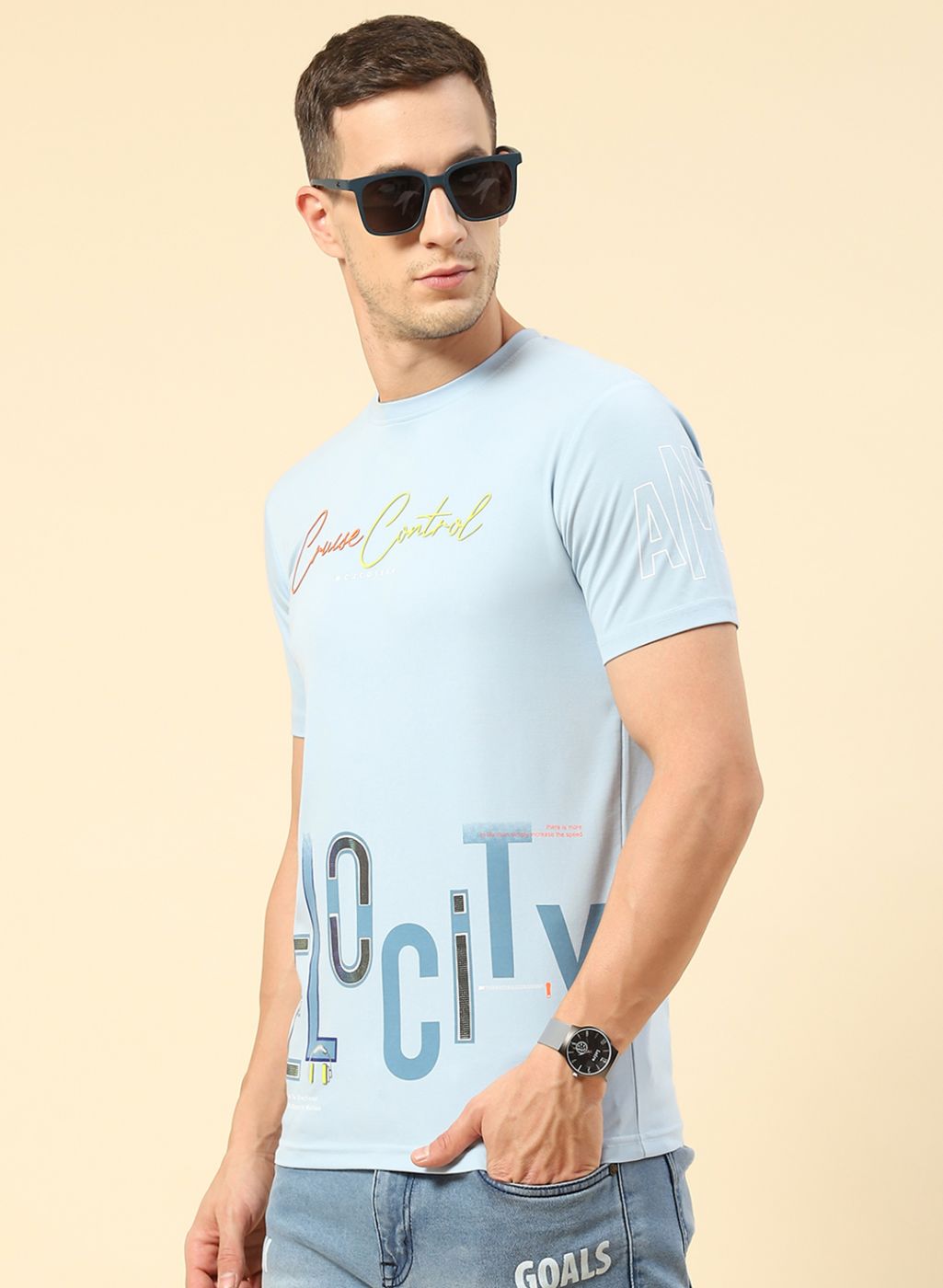 Men Blue Printed T-Shirt